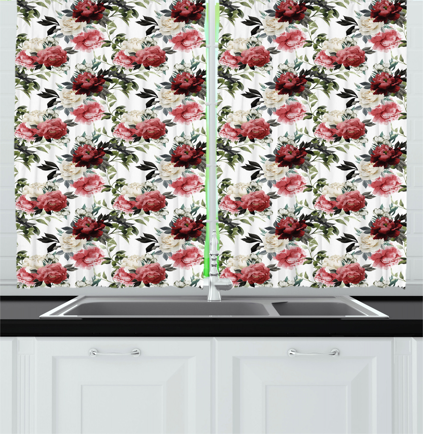 Abstract Bohemian Kitchen Curtains 2 Panel Set Window Drapes 55" X 39" Ambesonne - Picture 9 of 21