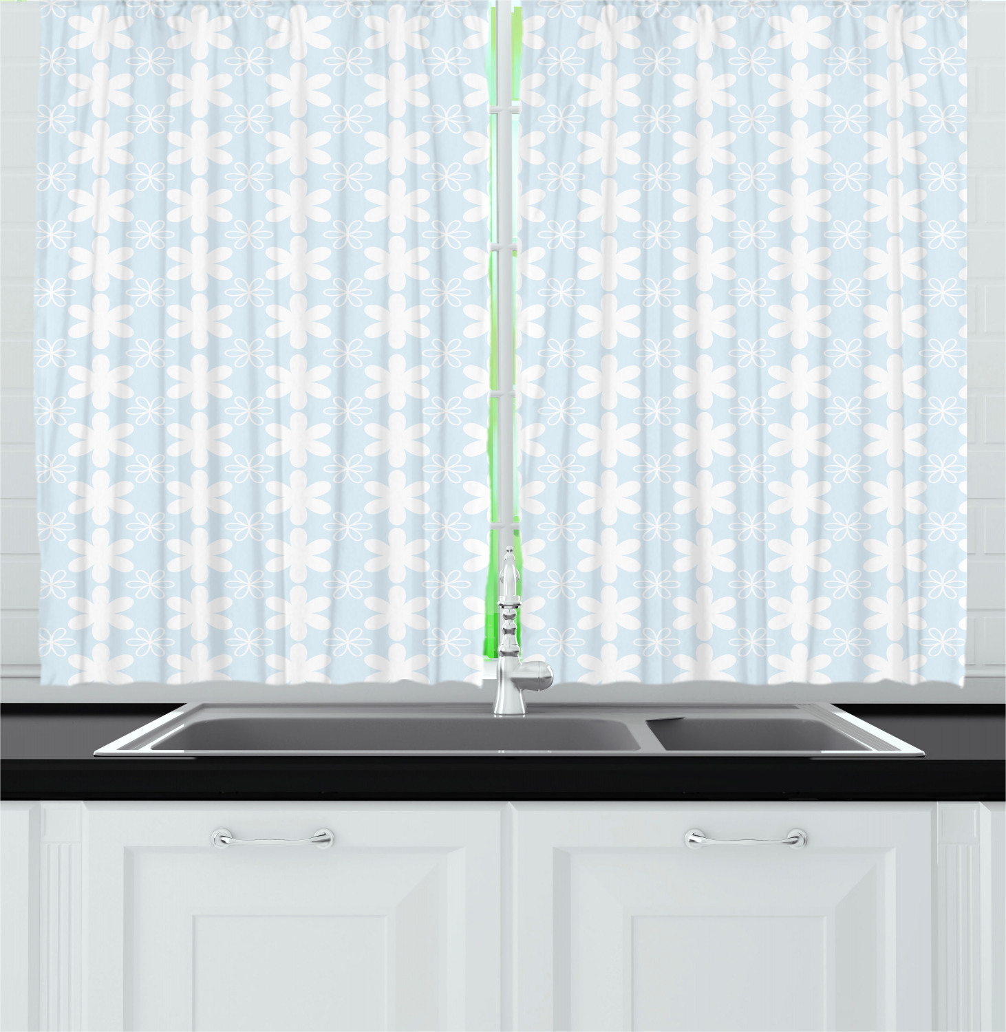 Abstract Bohemian Kitchen Curtains 2 Panel Set Window Drapes 55" X 39" Ambesonne - Picture 19 of 21