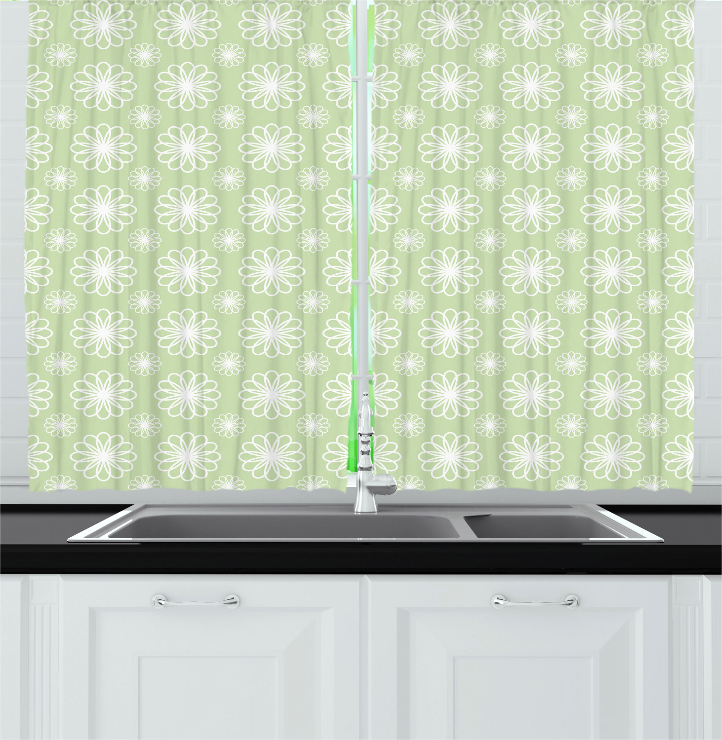 Abstract Bohemian Kitchen Curtains 2 Panel Set Window Drapes 55" X 39" Ambesonne - Picture 17 of 21