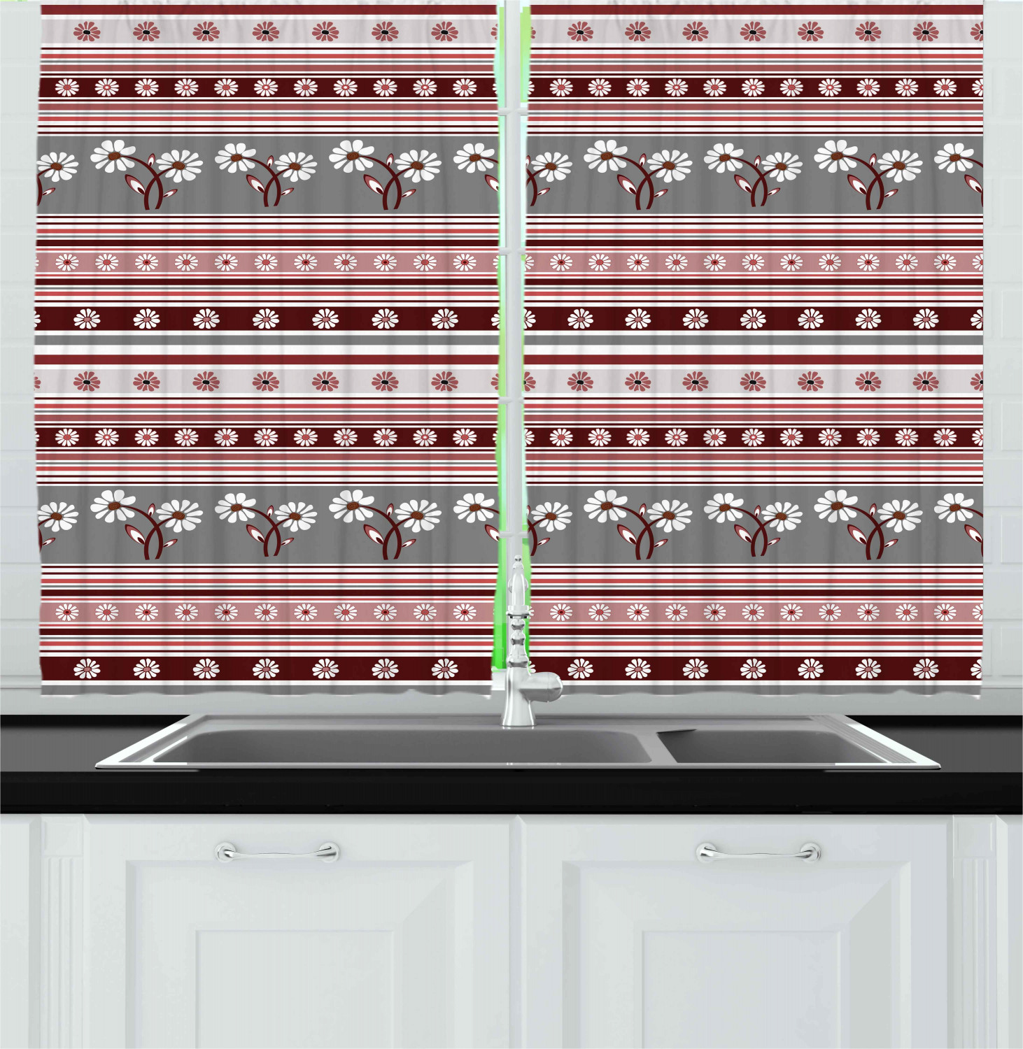 Retro Style Kitchen Curtains 2 Panel Set Window Drapes 55" X 39