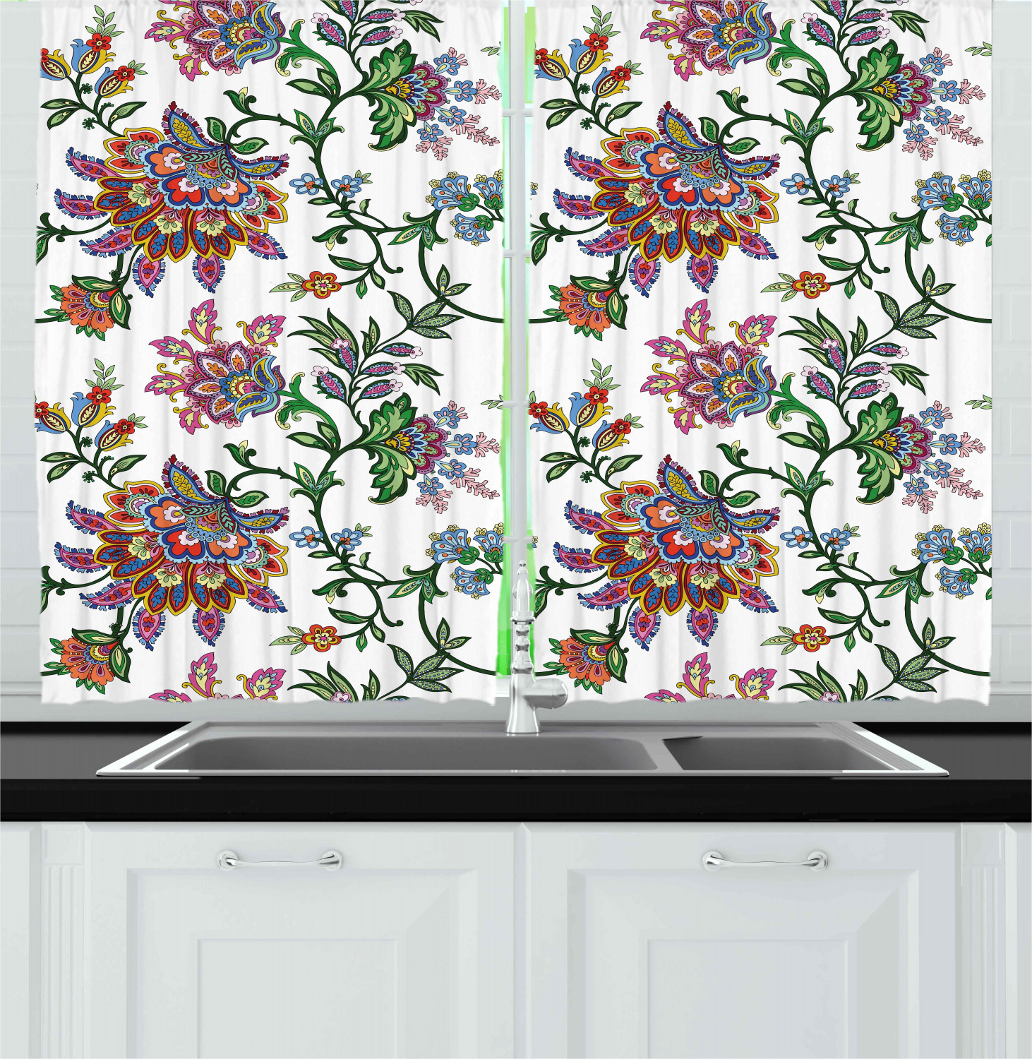 Retro Bohemian Kitchen Curtains 2 Panel Set Window Drapes 55 X 39   Kc 31351 