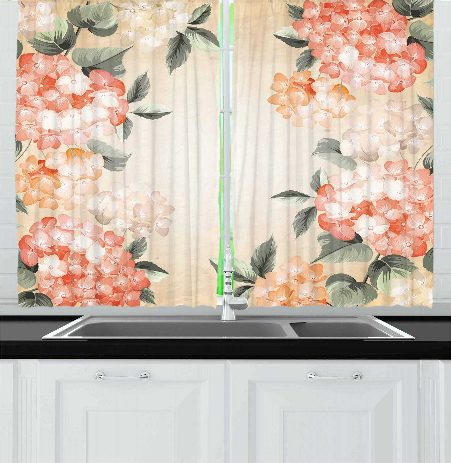 Vivid Modern Kitchen Curtains 2 Panel Set Window Drapes 55" X 39" Ambesonne 