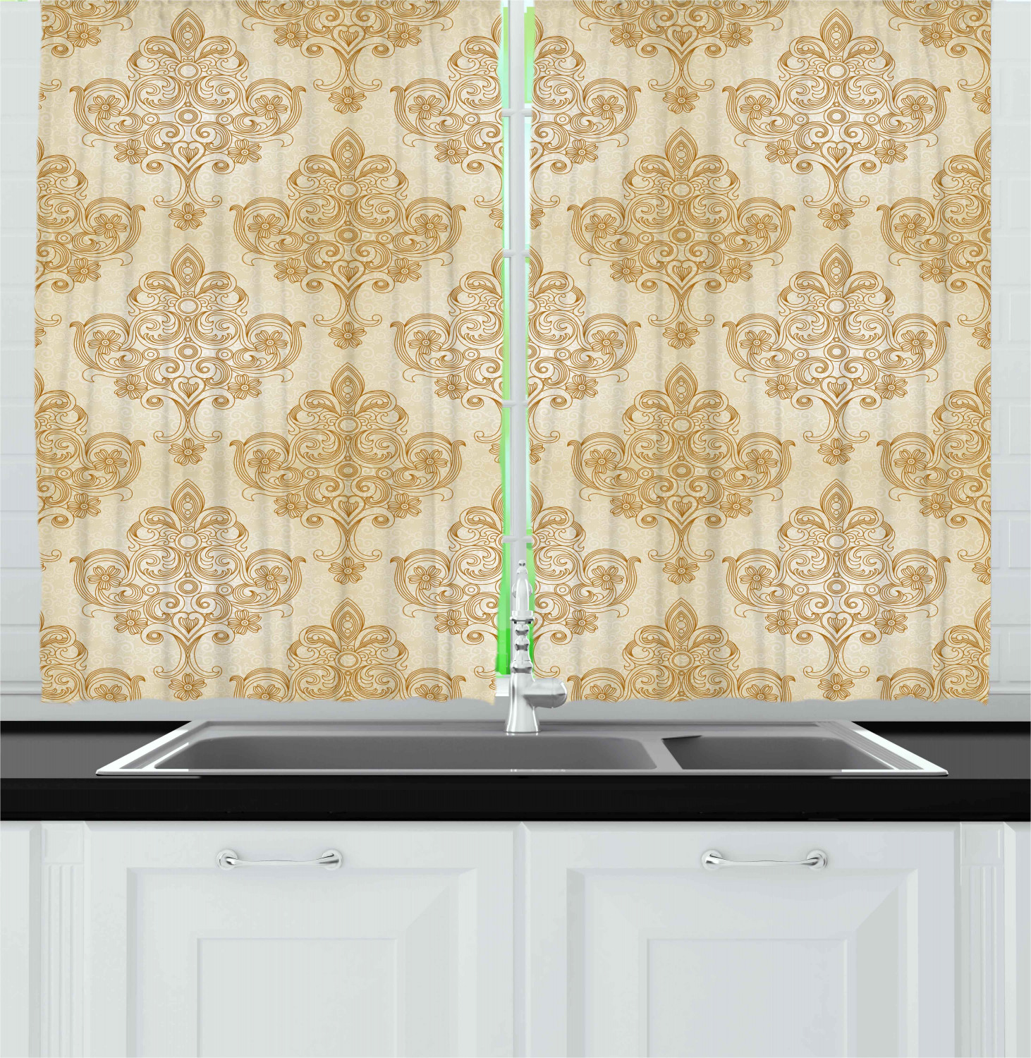 Ivory Kitchen Curtains 2 Panel Set Window Drapes 55" X 39" Ambesonne - Picture 2 of 18