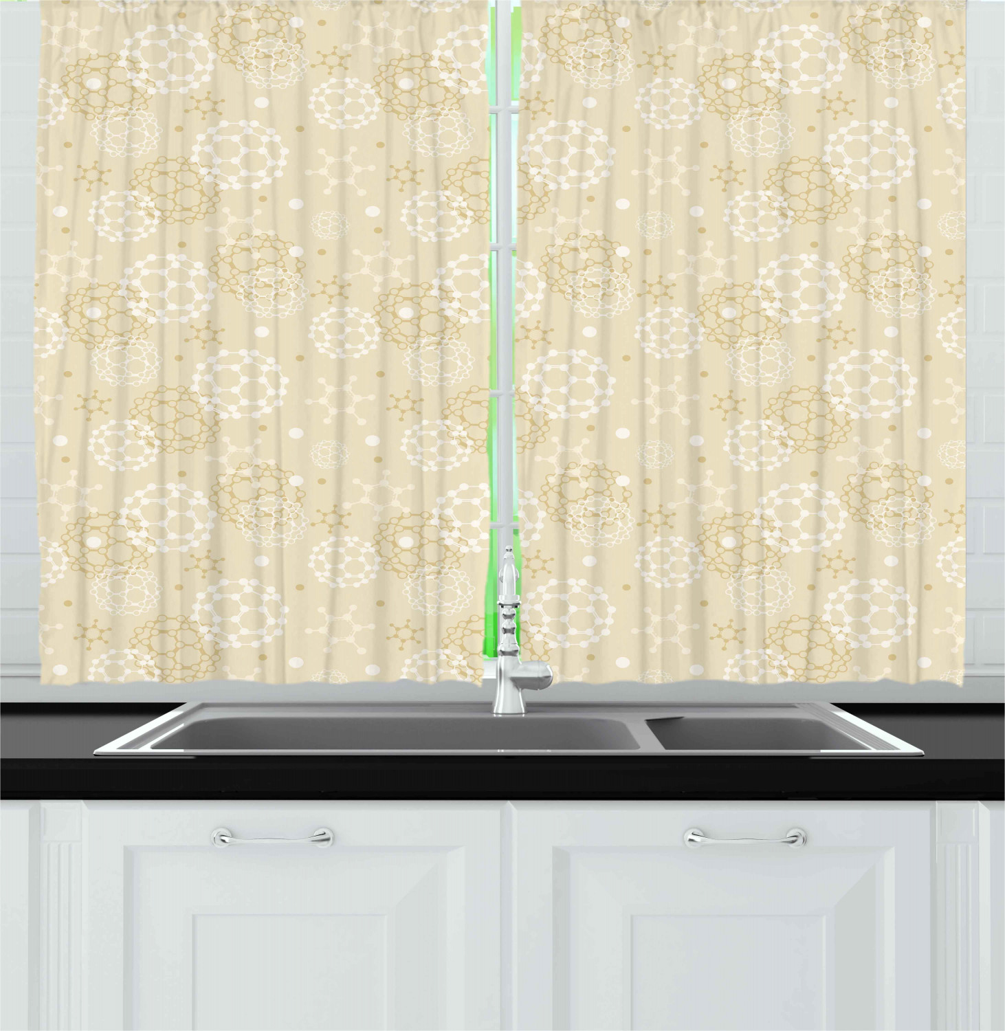 Ivory Kitchen Curtains 2 Panel Set Window Drapes 55" X 39" Ambesonne - Picture 14 of 18