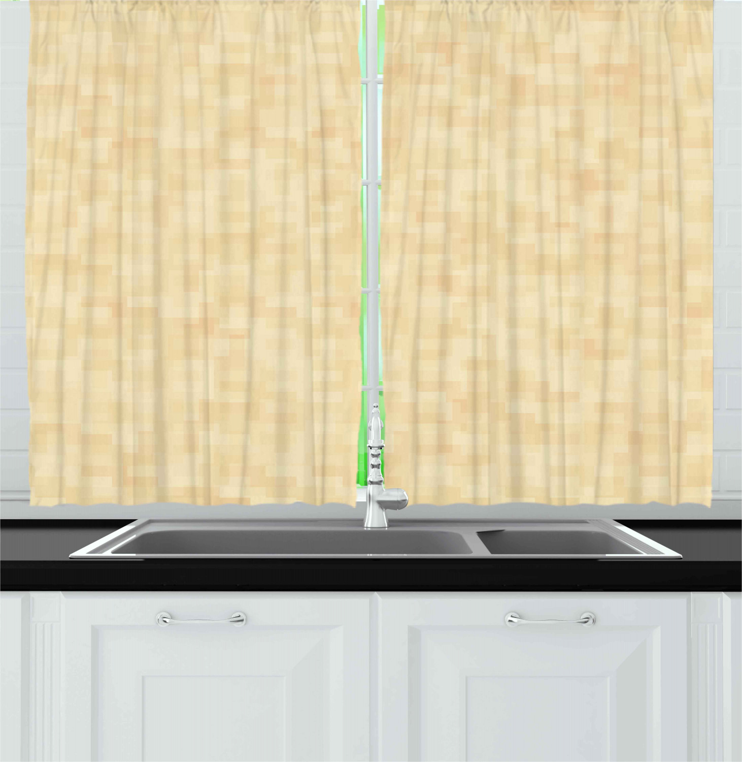 Ivory Kitchen Curtains 2 Panel Set Window Drapes 55" X 39" Ambesonne - Picture 10 of 18