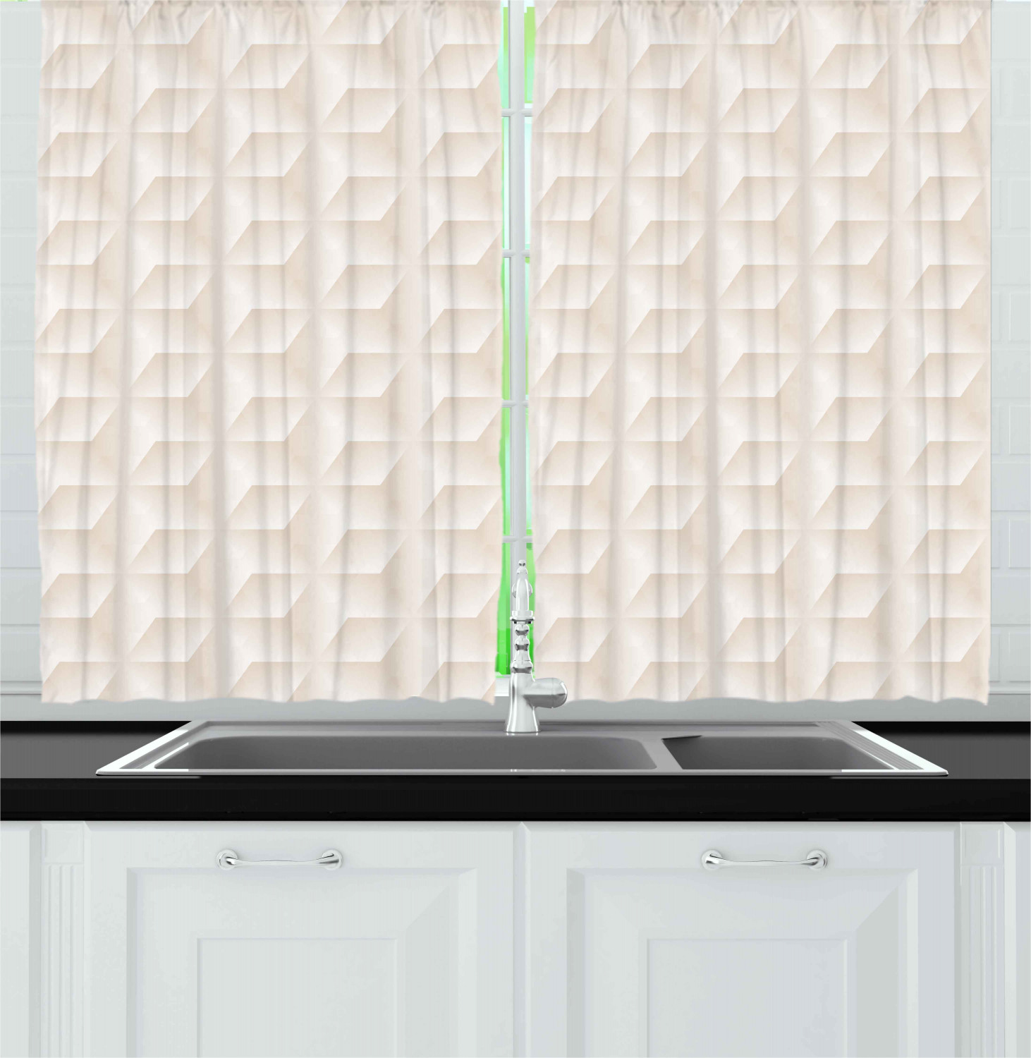 Ivory Kitchen Curtains 2 Panel Set Window Drapes 55" X 39" Ambesonne - Picture 5 of 18
