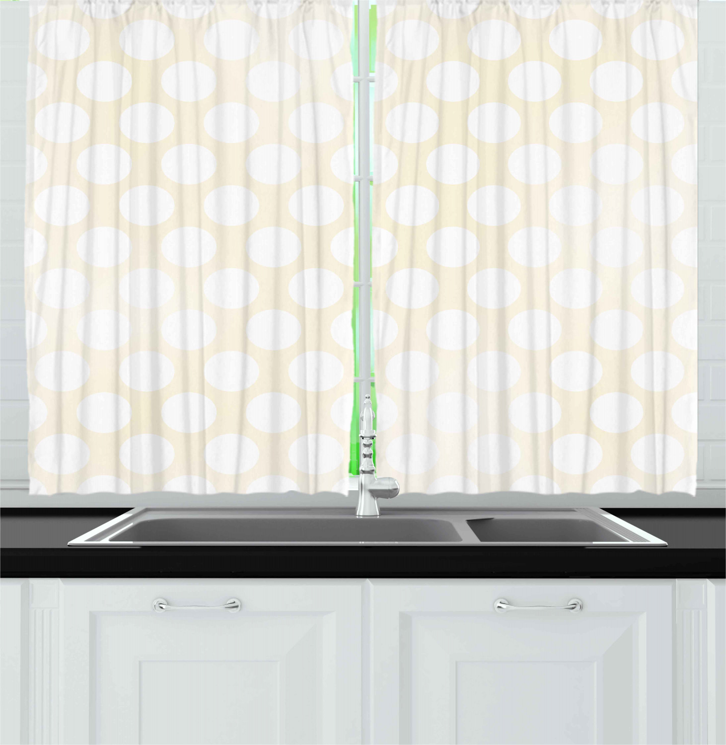 Ivory Kitchen Curtains 2 Panel Set Window Drapes 55" X 39" Ambesonne - Picture 9 of 18