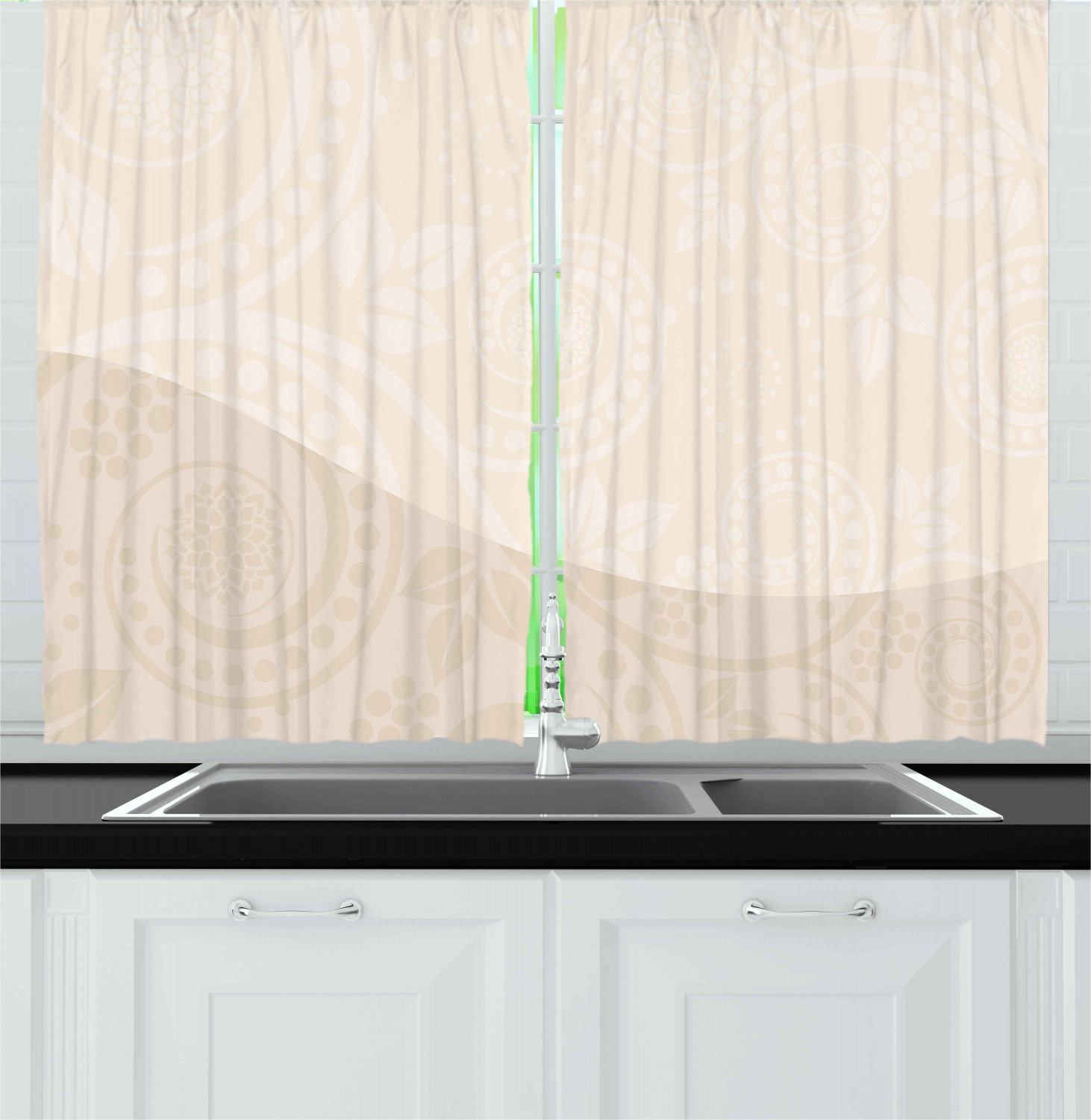 Ivory Kitchen Curtains 2 Panel Set Window Drapes 55" X 39" Ambesonne - Picture 15 of 18