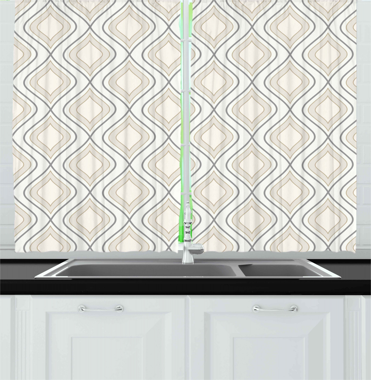 Ivory Kitchen Curtains 2 Panel Set Window Drapes 55" X 39" Ambesonne - Picture 11 of 18