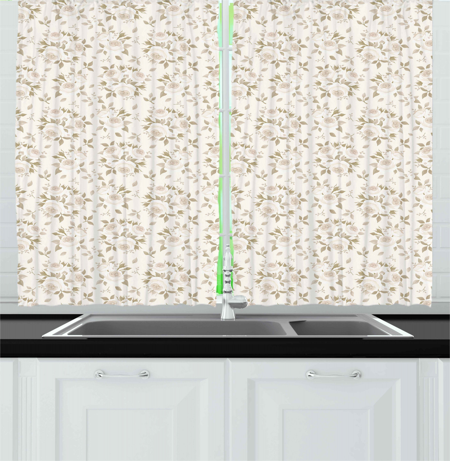 Ivory Kitchen Curtains 2 Panel Set Window Drapes 55" X 39" Ambesonne - Picture 13 of 18