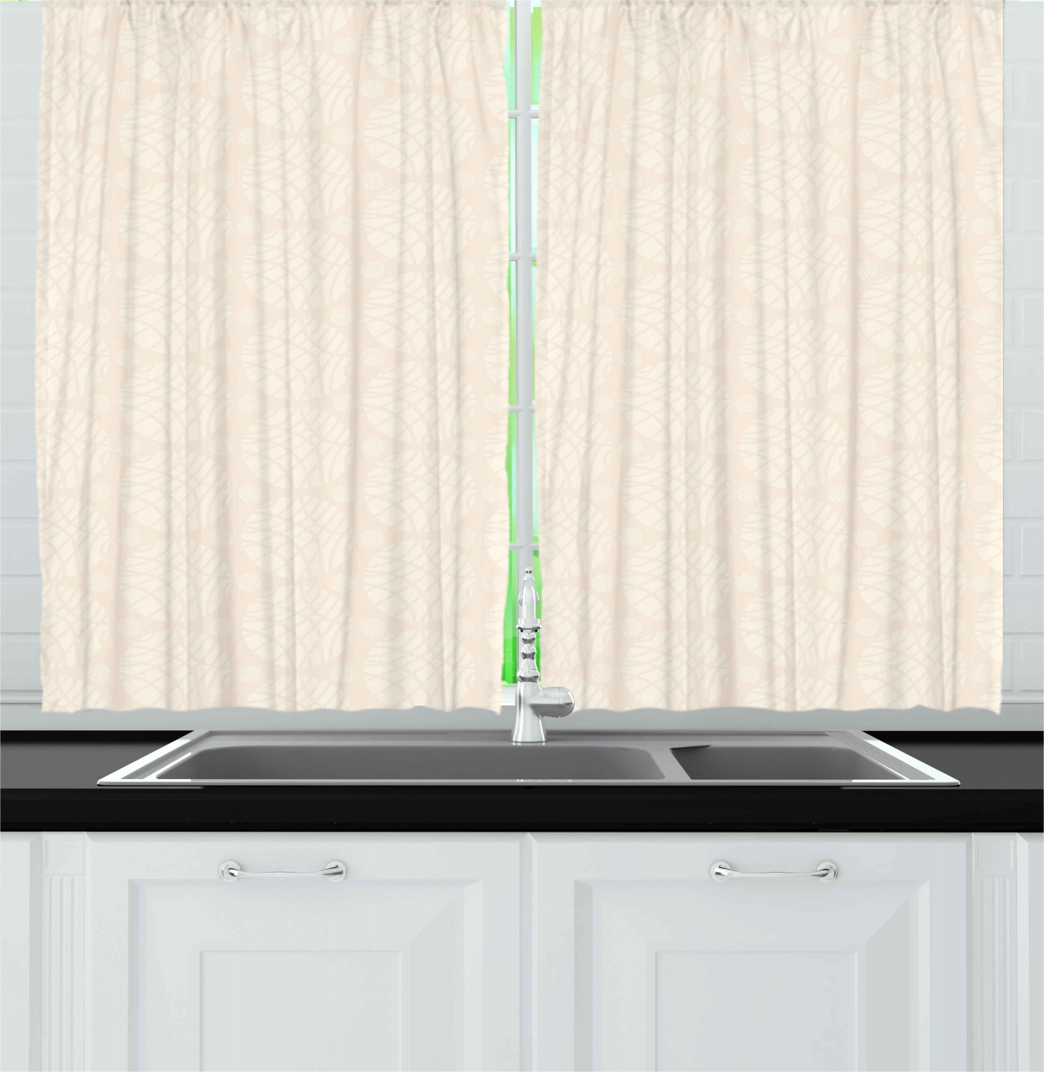 Ivory Kitchen Curtains 2 Panel Set Window Drapes 55" X 39" Ambesonne - Picture 4 of 18