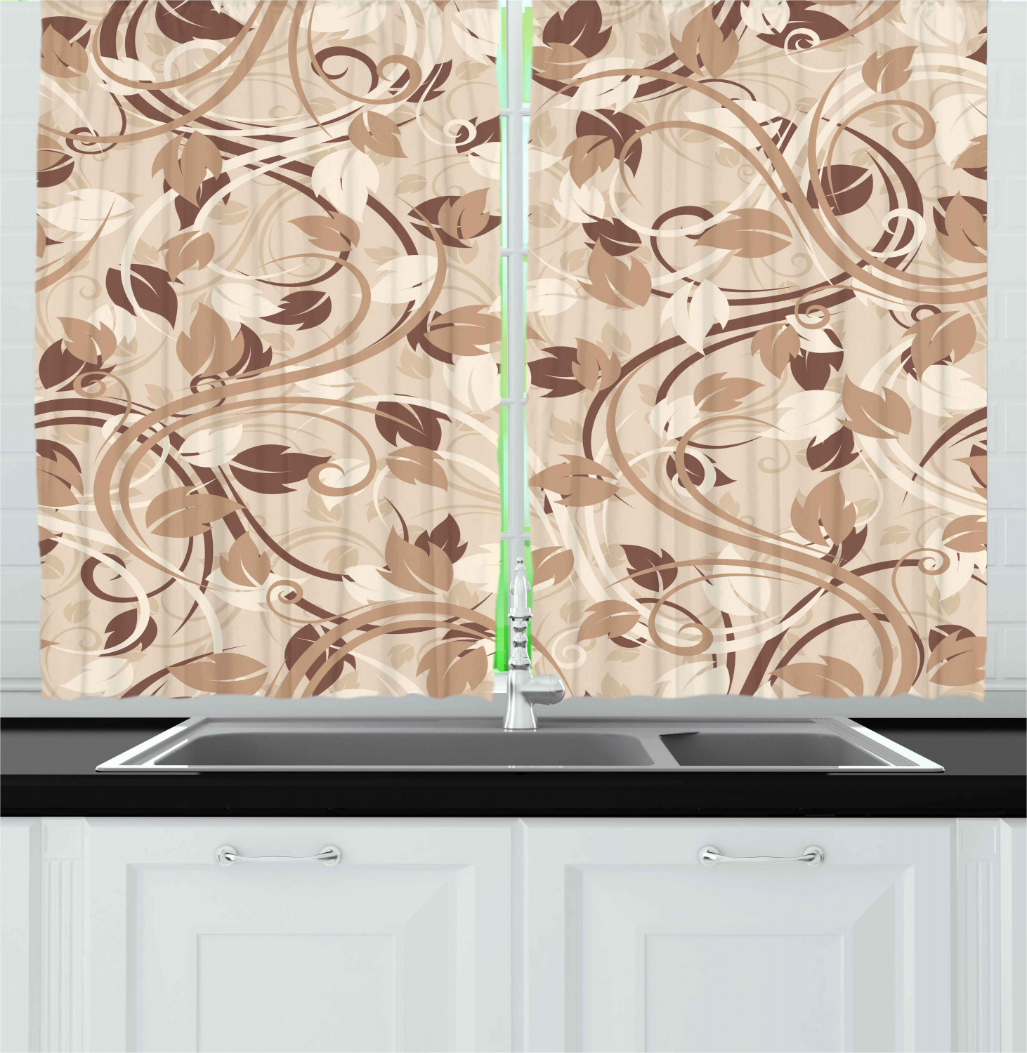 Ivory Kitchen Curtains 2 Panel Set Window Drapes 55" X 39" Ambesonne - Picture 7 of 18