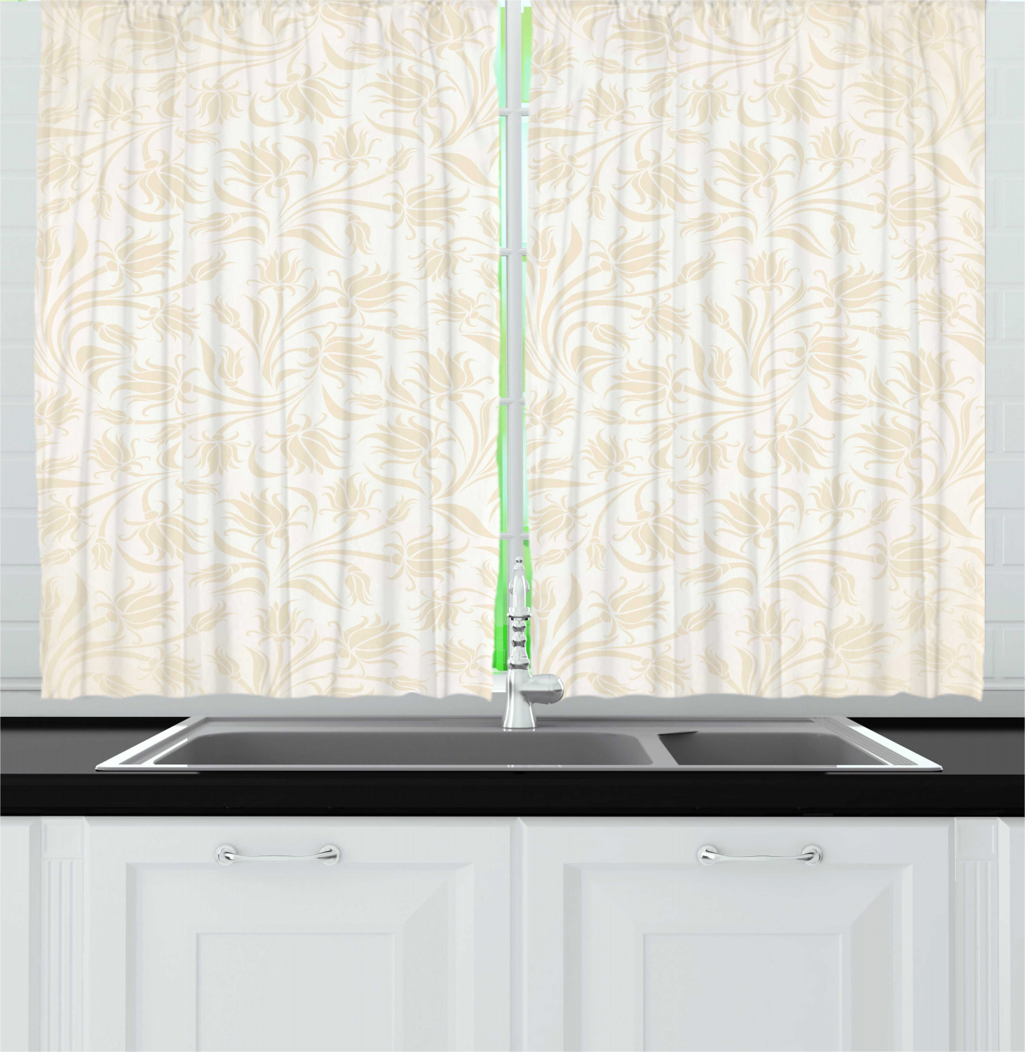 Ivory Kitchen Curtains 2 Panel Set Window Drapes 55" X 39" Ambesonne - Picture 17 of 18