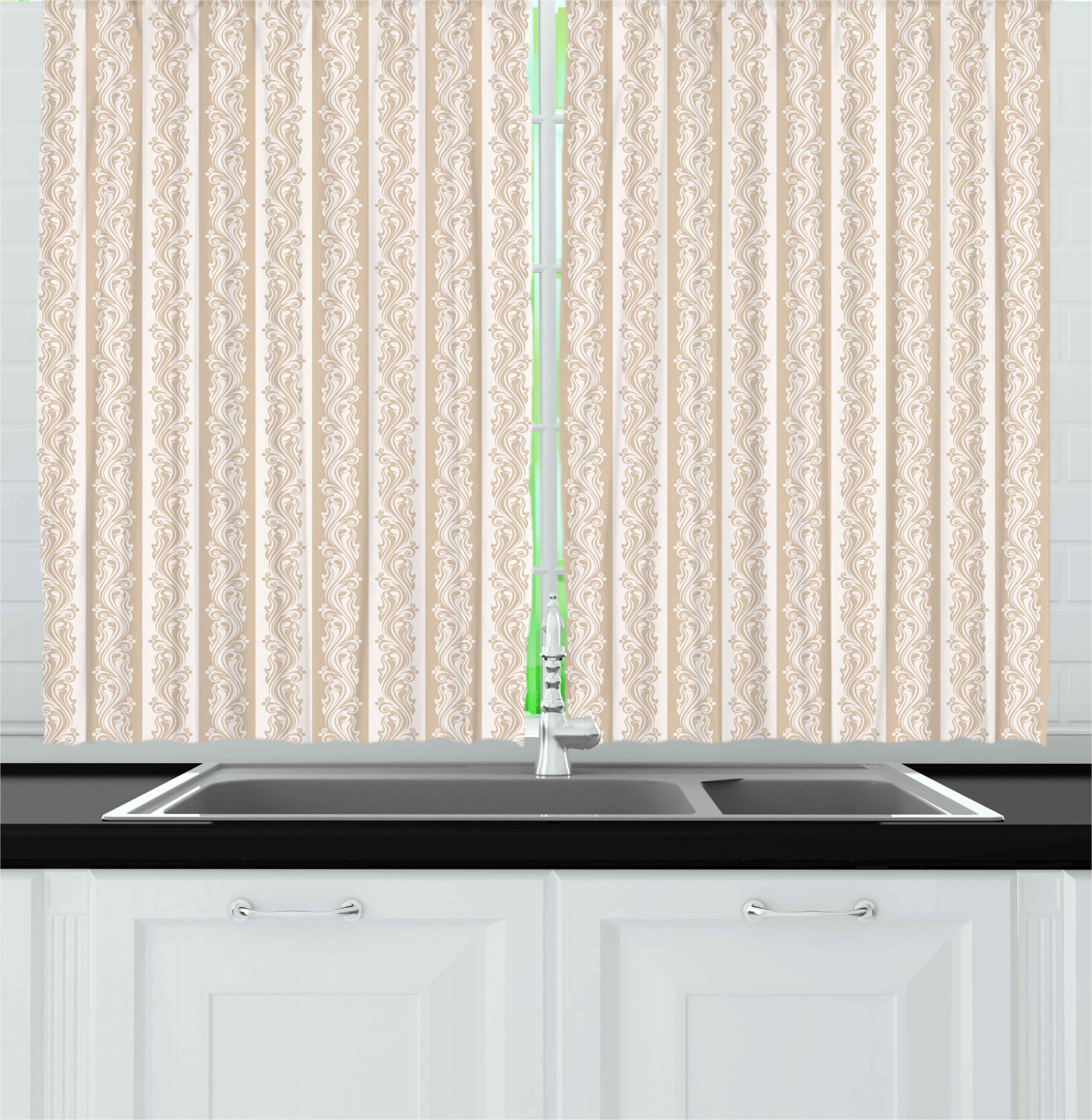 Ivory Kitchen Curtains 2 Panel Set Window Drapes 55" X 39" Ambesonne - Picture 16 of 18
