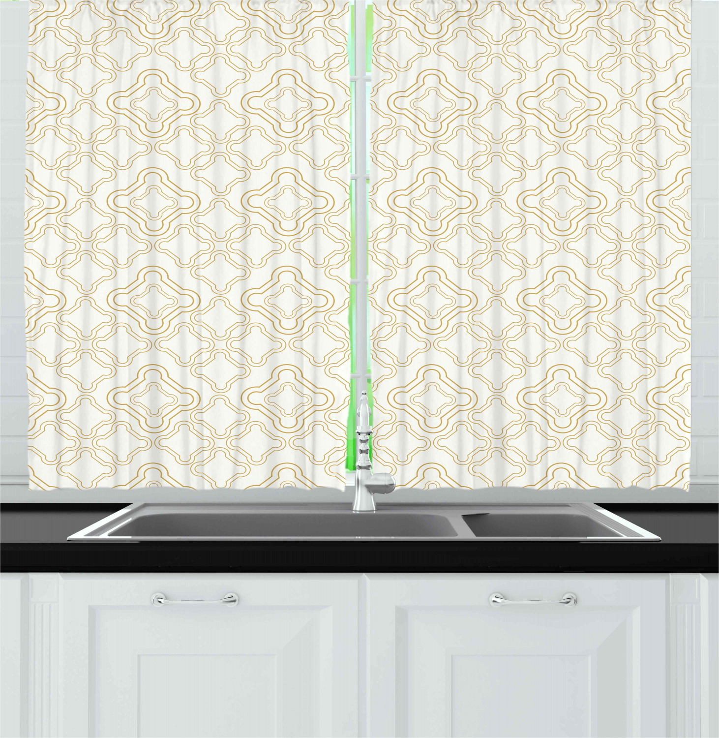 Ivory Kitchen Curtains 2 Panel Set Window Drapes 55" X 39" Ambesonne - Picture 8 of 18