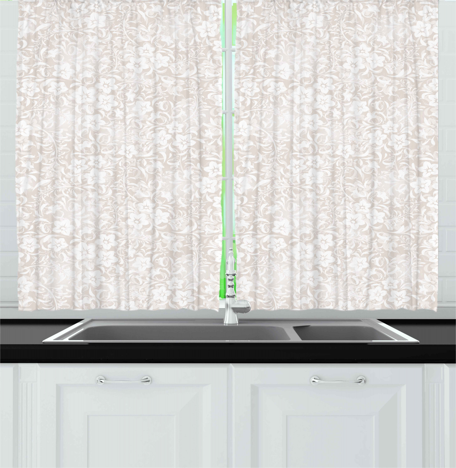 Ivory Kitchen Curtains 2 Panel Set Window Drapes 55" X 39" Ambesonne - Picture 6 of 18