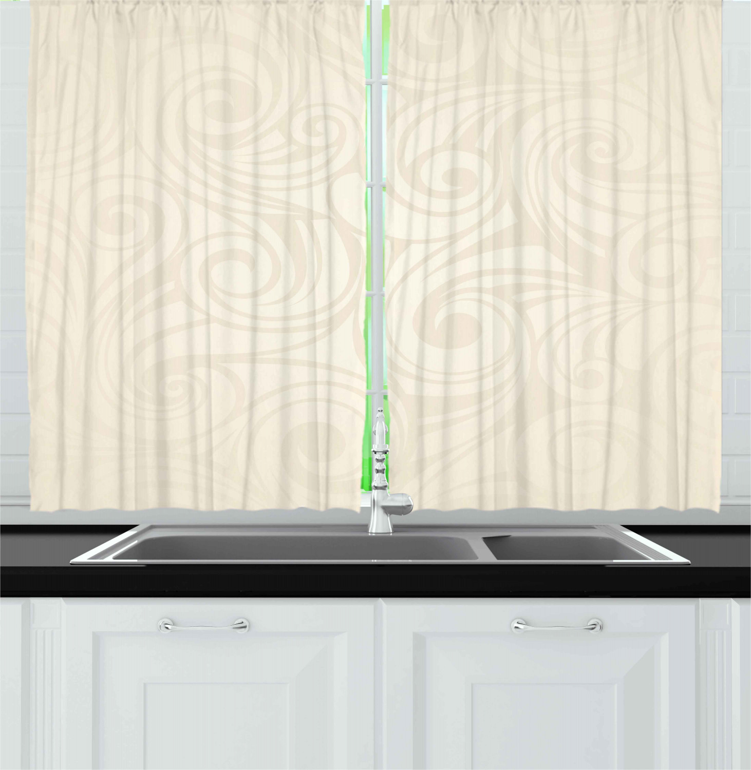 Ivory Kitchen Curtains 2 Panel Set Window Drapes 55" X 39" Ambesonne - Picture 12 of 18