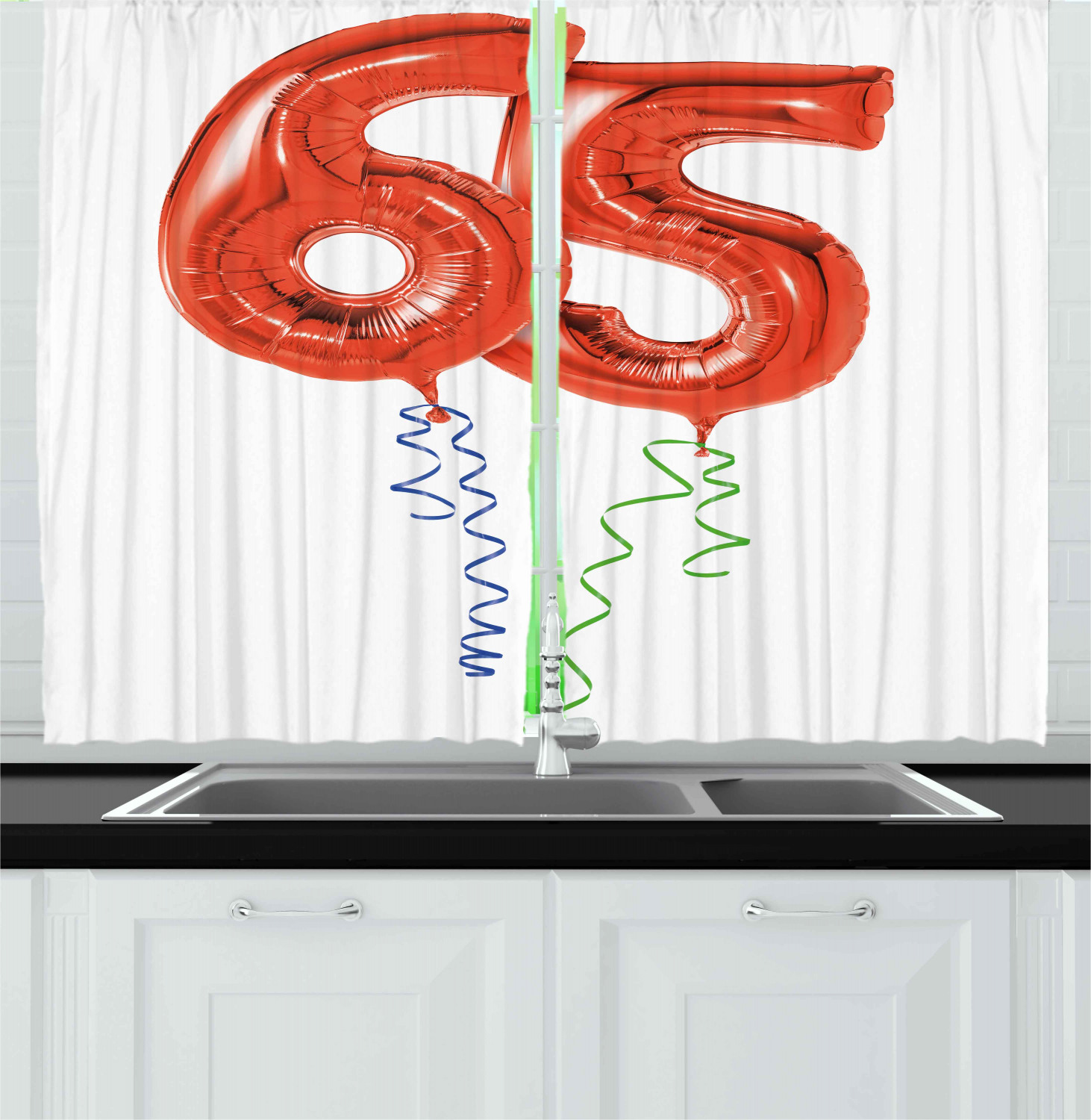 65th Birthday Kitchen Curtains 2 Panel Set Window Drapes 55" X 39"