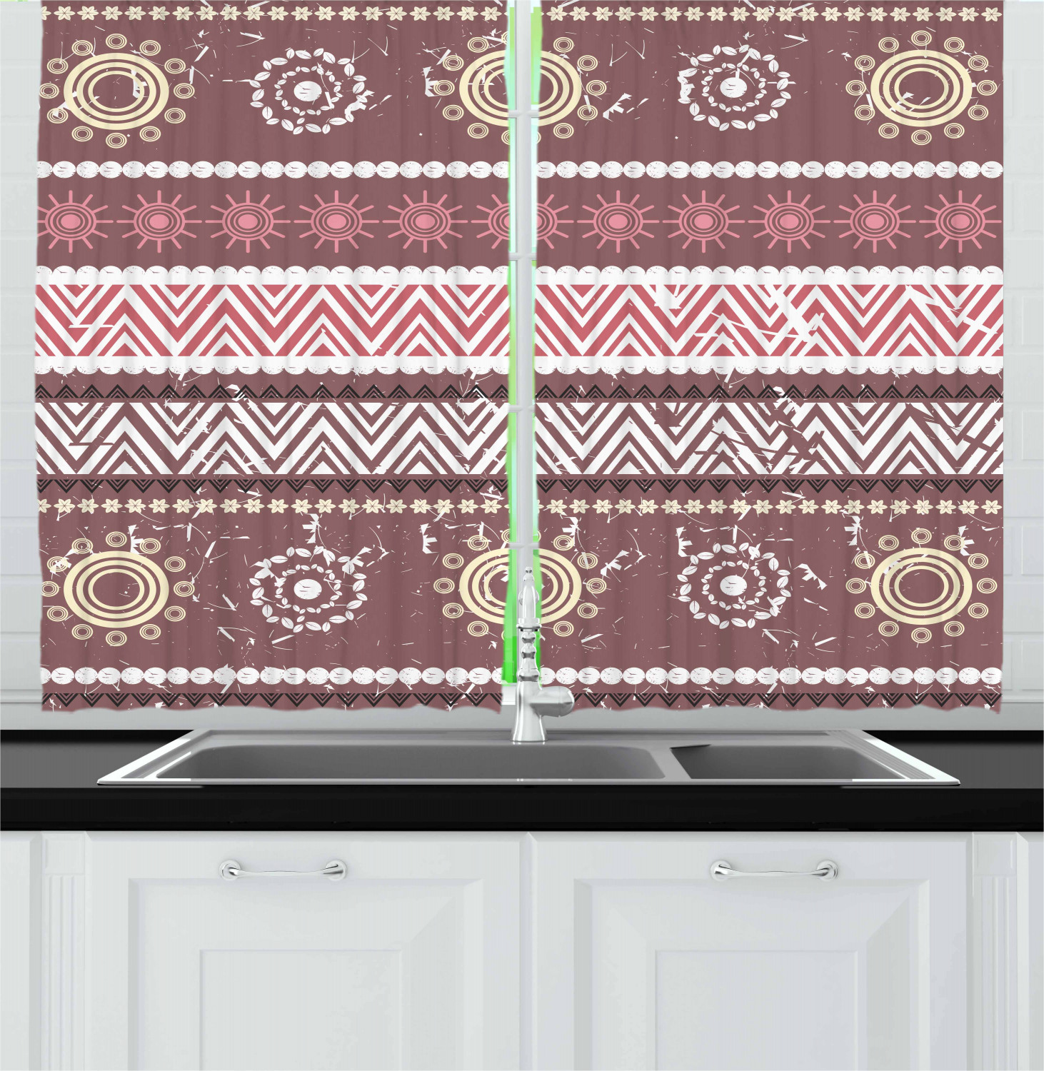 Zambia Kitchen Curtains 2 Panel Set Window Drapes 55" X 39" Ambesonne - Picture 3 of 13