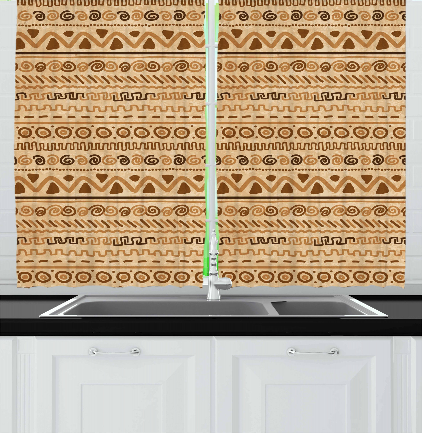 Zambia Kitchen Curtains 2 Panel Set Window Drapes 55" X 39" Ambesonne - Picture 6 of 13