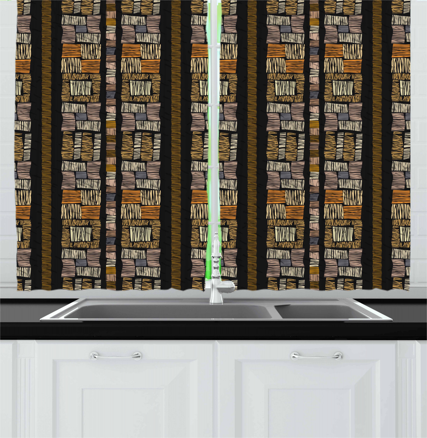 Zambia Kitchen Curtains 2 Panel Set Window Drapes 55" X 39" Ambesonne - Picture 5 of 13