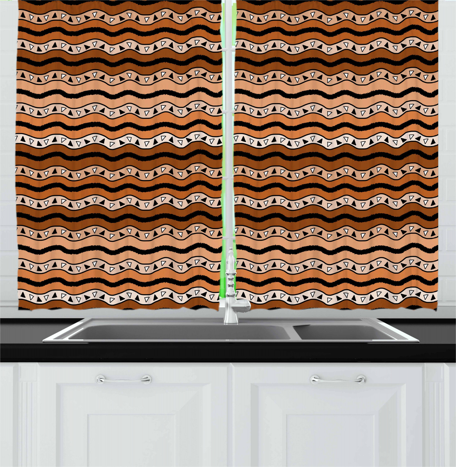 Zambia Kitchen Curtains 2 Panel Set Window Drapes 55" X 39" Ambesonne - Picture 11 of 13