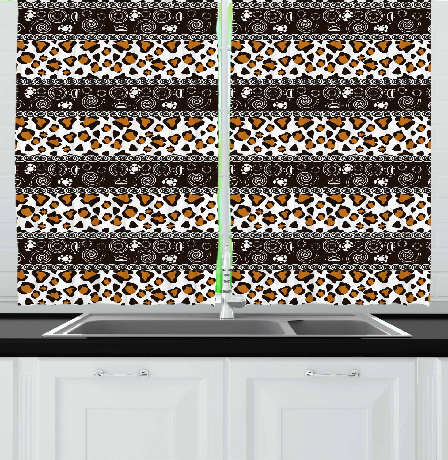 Zambia Kitchen Curtains 2 Panel Set Window Drapes 55" X 39" Ambesonne - Picture 2 of 13