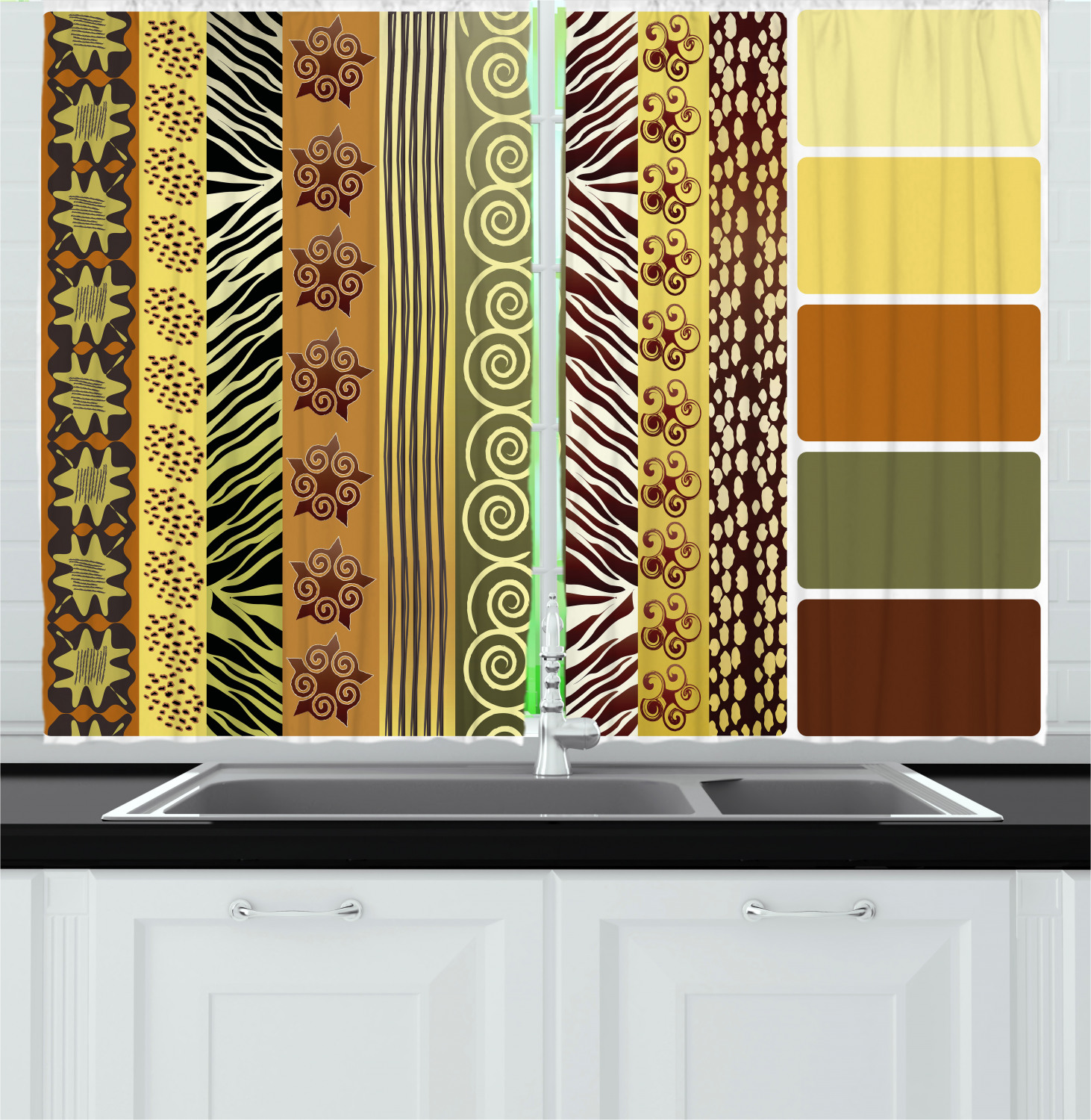 Zambia Kitchen Curtains 2 Panel Set Window Drapes 55" X 39" Ambesonne - Picture 12 of 13
