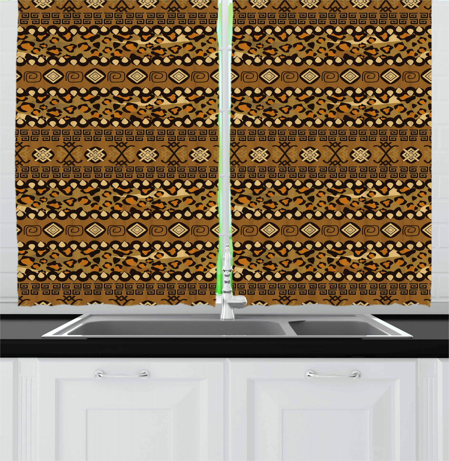 Zambia Kitchen Curtains 2 Panel Set Window Drapes 55" X 39" Ambesonne - Picture 13 of 13