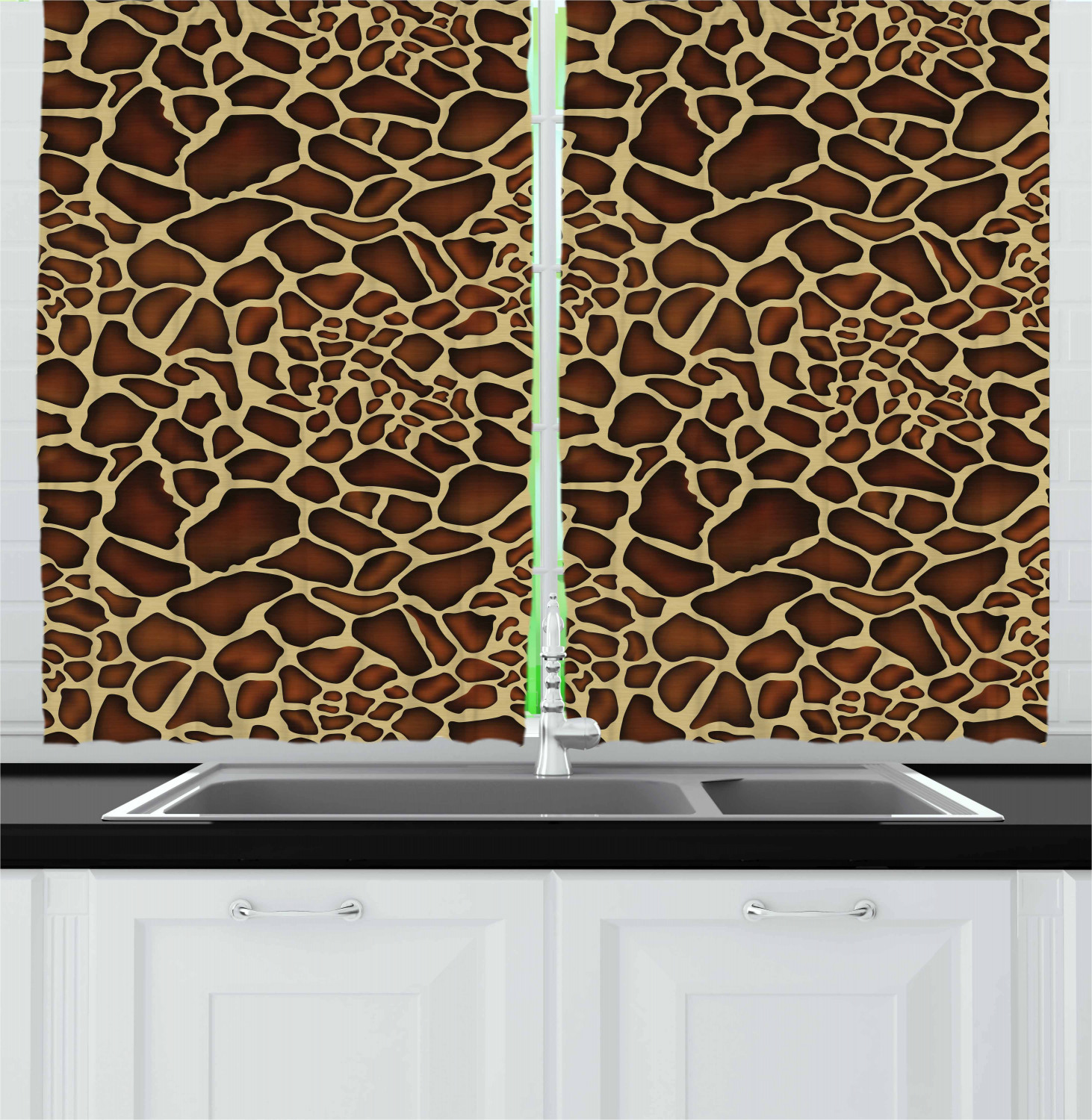 Zambia Kitchen Curtains 2 Panel Set Window Drapes 55" X 39" Ambesonne - Picture 8 of 13