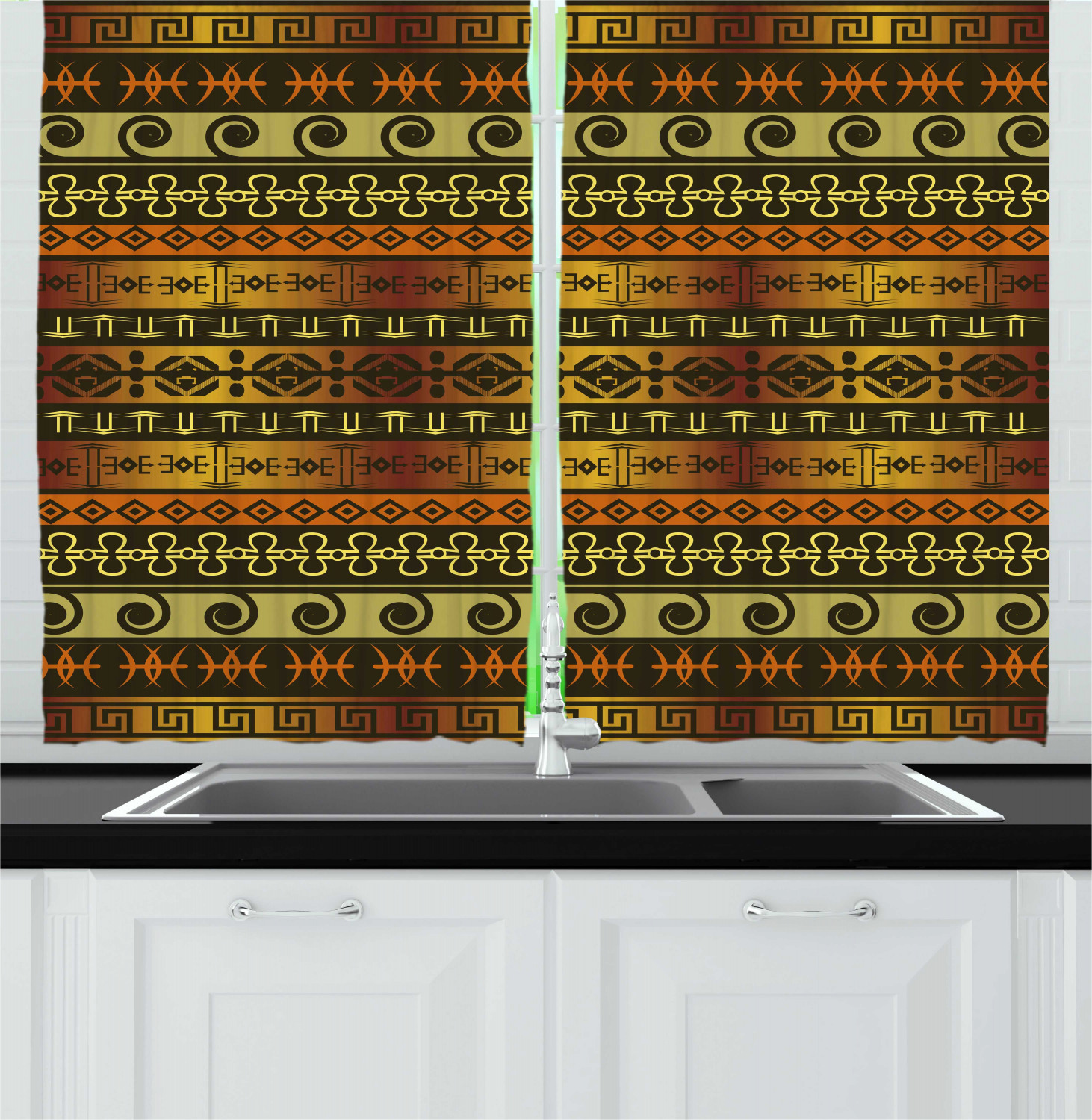 Zambia Kitchen Curtains 2 Panel Set Window Drapes 55" X 39" Ambesonne - Picture 10 of 13