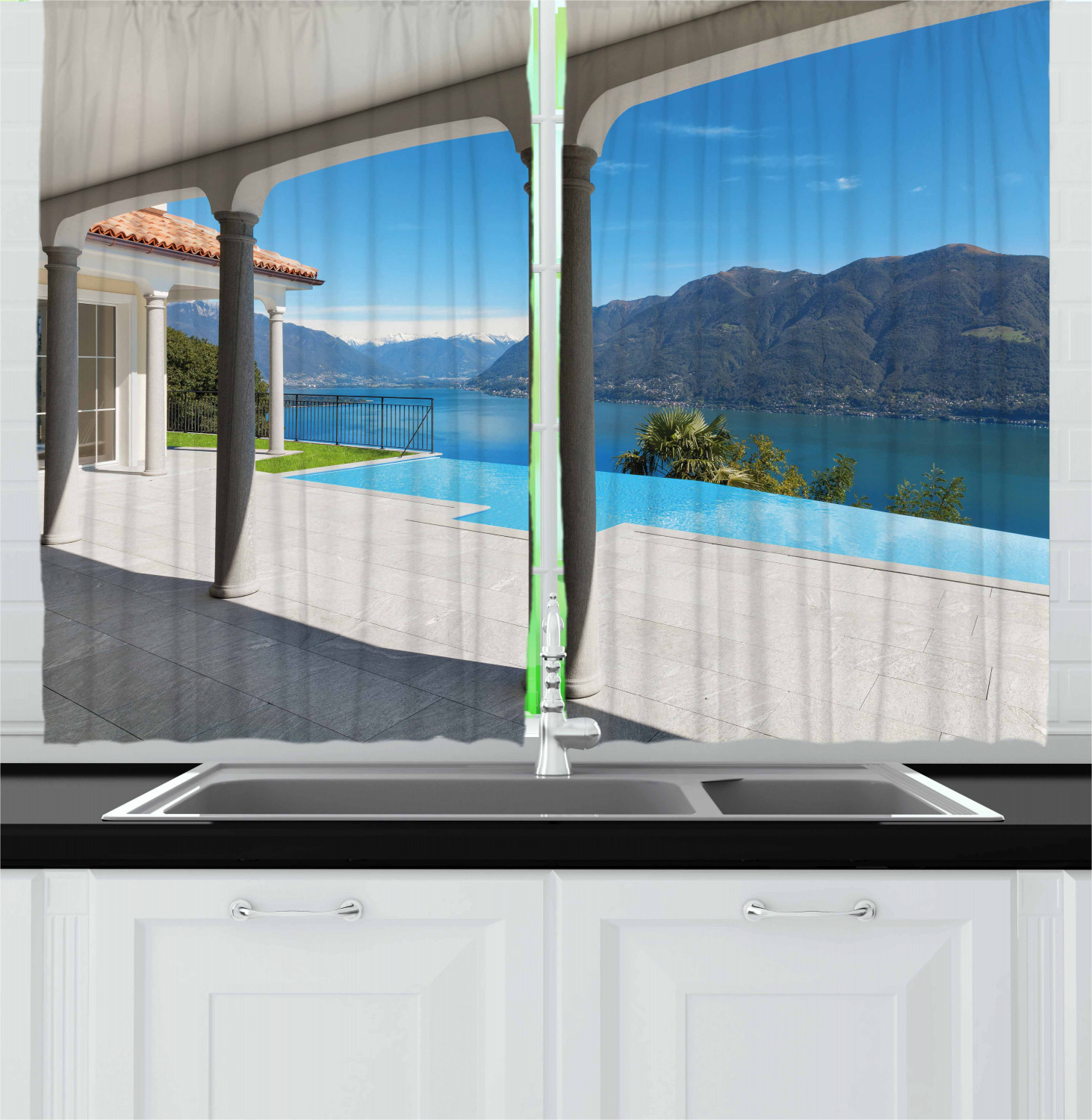 Natural Landscape Kitchen Curtains 2 Panel Set Window Drapes 55" X 39" 