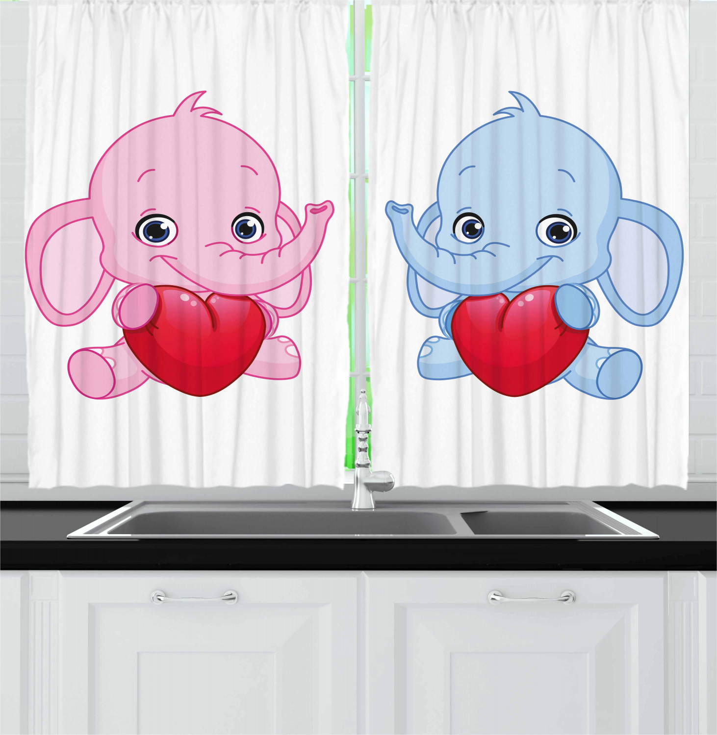 Elephant Nursery  Kitchen  Curtains 2 Panel Set  Window 