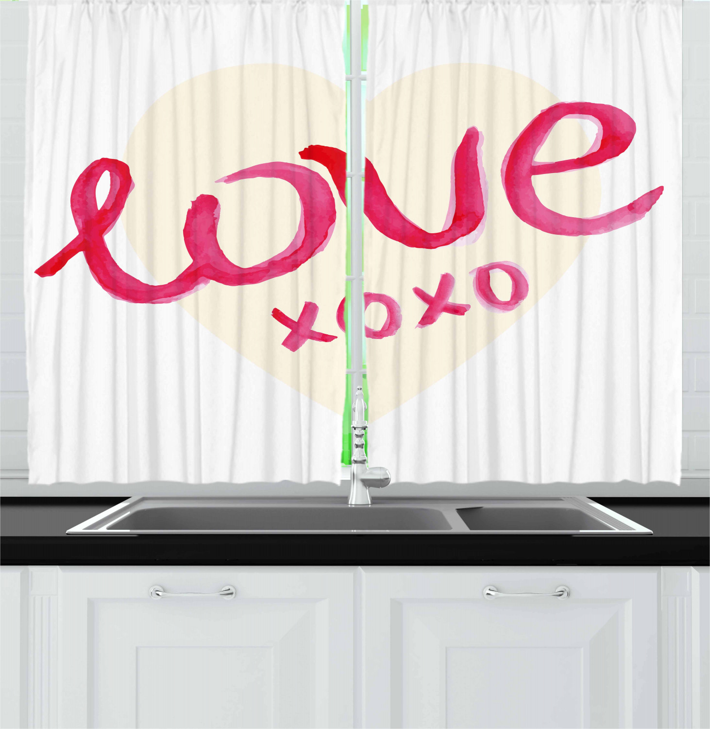 Xo Kitchen Curtains 2 Panel Set Window Drapes 55" X 39" Ambesonne - Picture 9 of 18