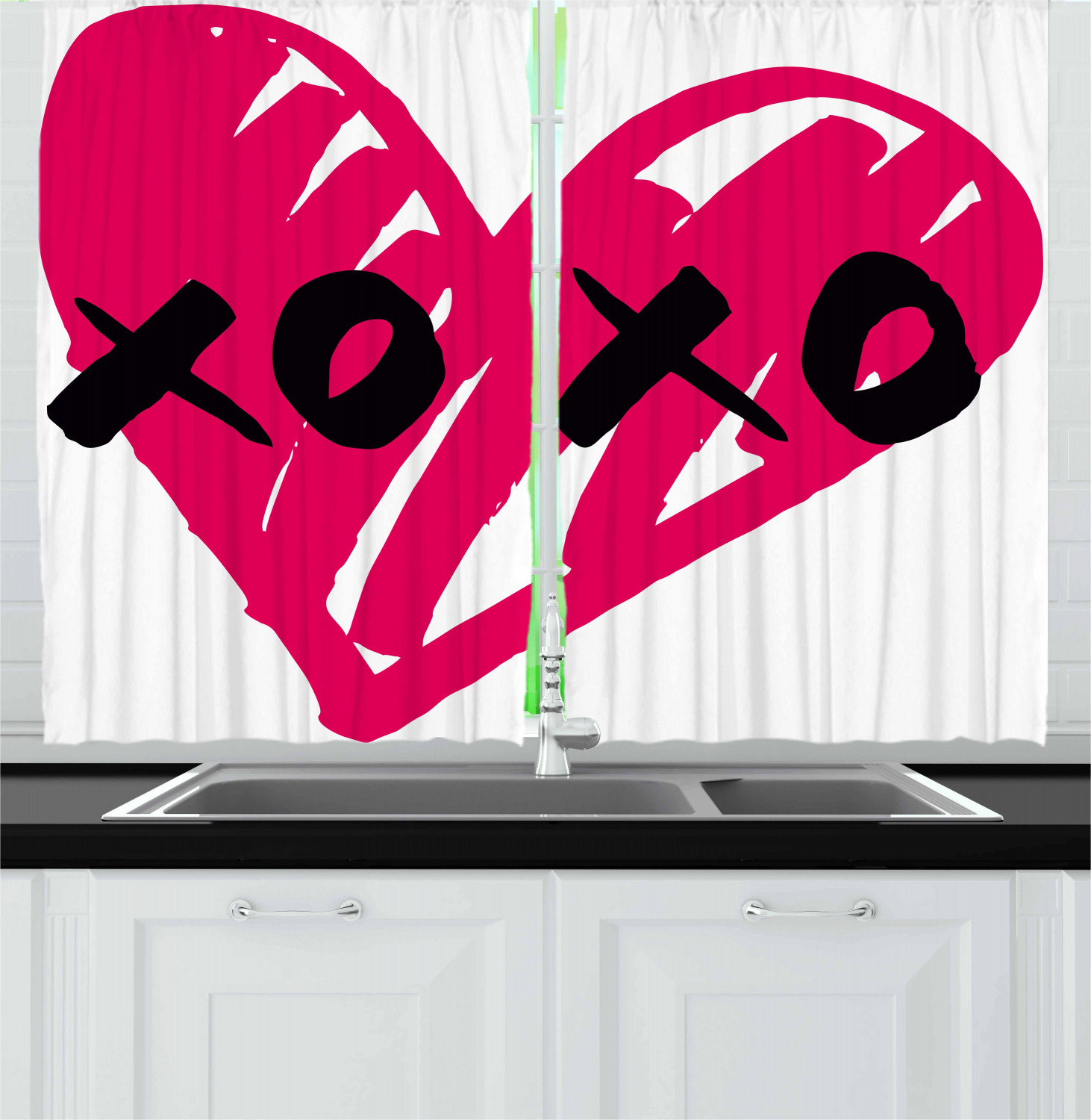 Xo Kitchen Curtains 2 Panel Set Window Drapes 55" X 39" Ambesonne - Picture 4 of 18