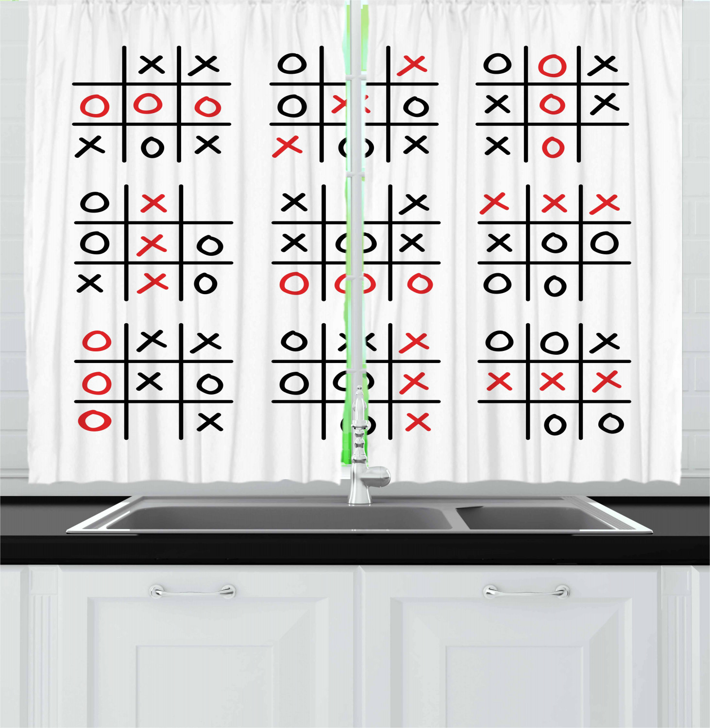 Xo Kitchen Curtains 2 Panel Set Window Drapes 55" X 39" Ambesonne - Picture 16 of 18