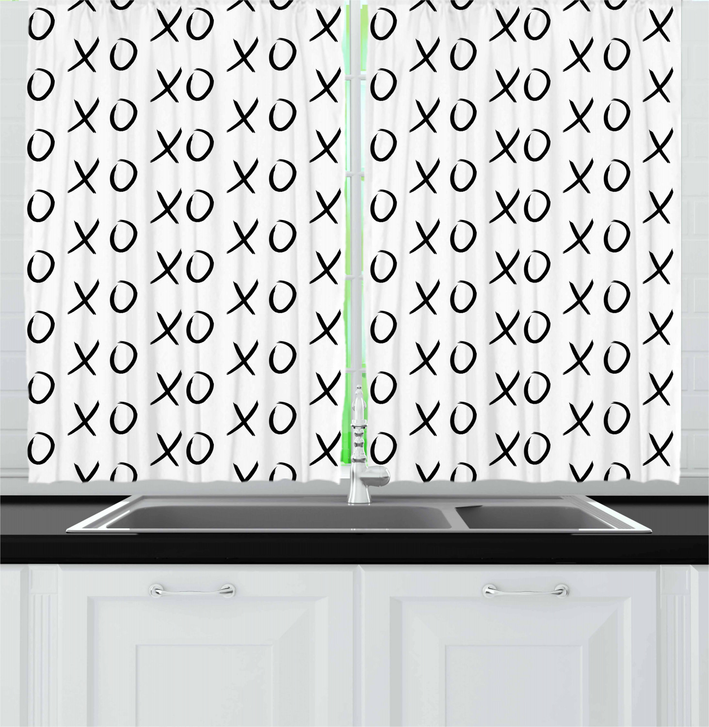 Xo Kitchen Curtains 2 Panel Set Window Drapes 55" X 39" Ambesonne - Picture 2 of 18