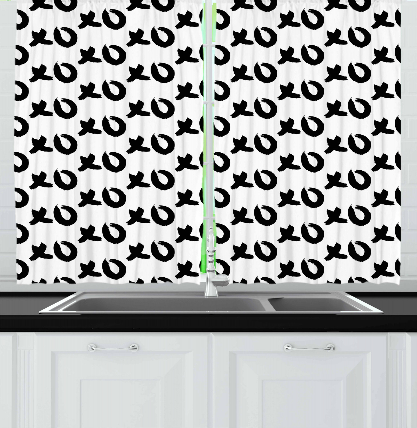 Xo Kitchen Curtains 2 Panel Set Window Drapes 55" X 39" Ambesonne - Picture 11 of 18