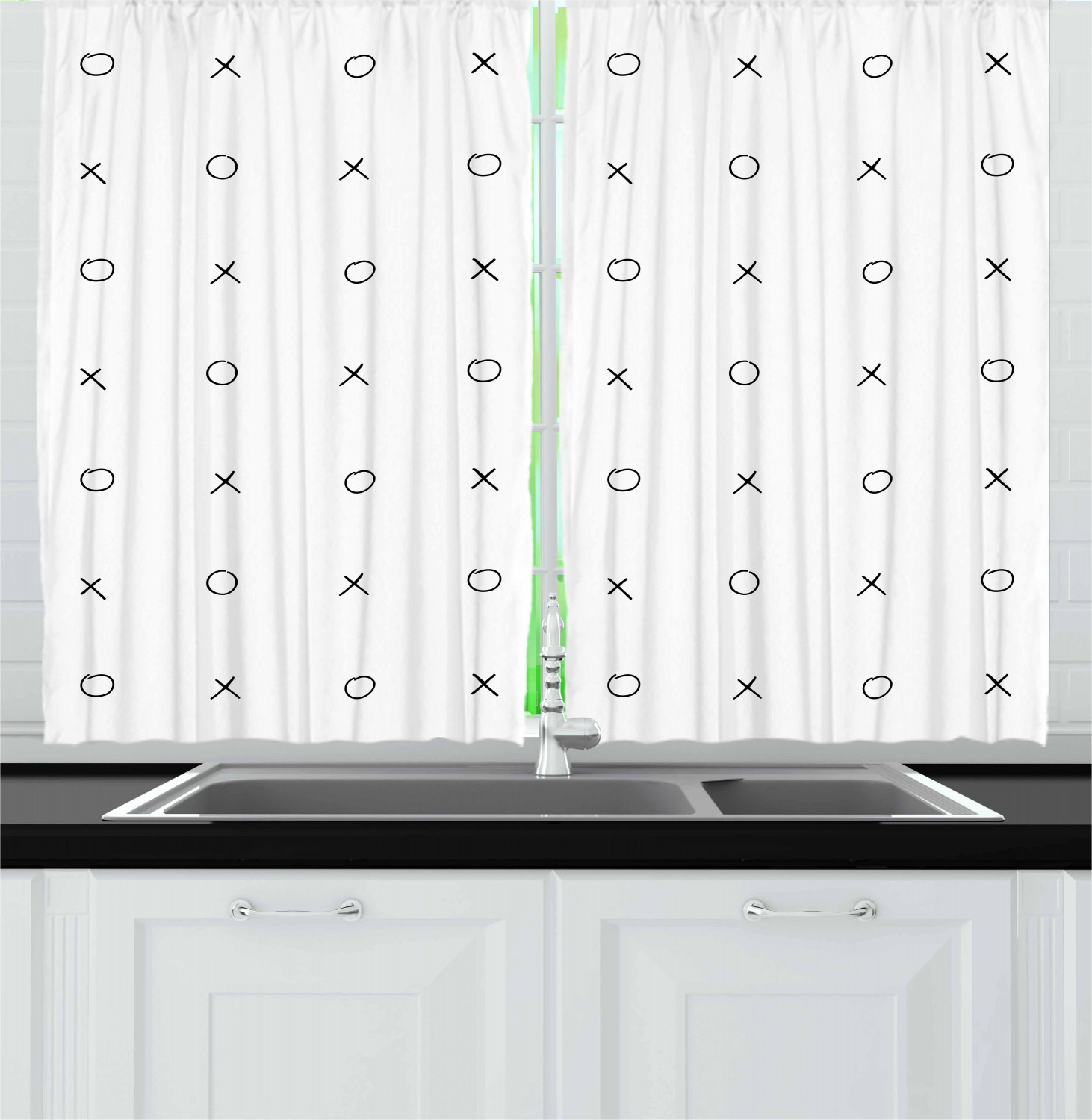 Xo Kitchen Curtains 2 Panel Set Window Drapes 55" X 39" Ambesonne - Picture 7 of 18