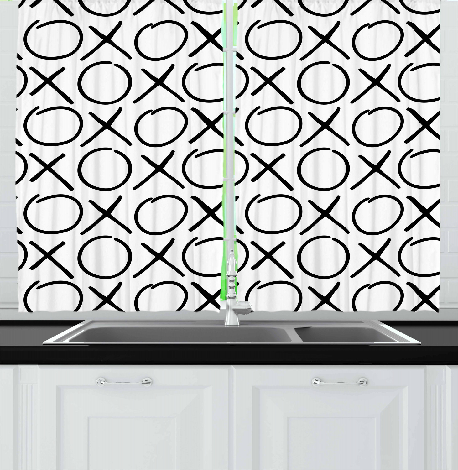 Xo Kitchen Curtains 2 Panel Set Window Drapes 55" X 39" Ambesonne - Picture 5 of 18