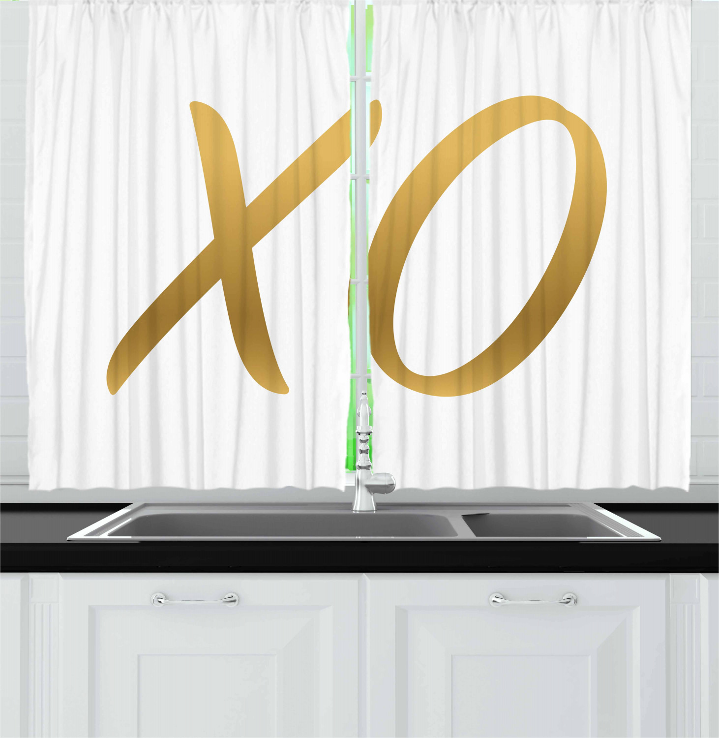Xo Kitchen Curtains 2 Panel Set Window Drapes 55" X 39" Ambesonne - Picture 8 of 18
