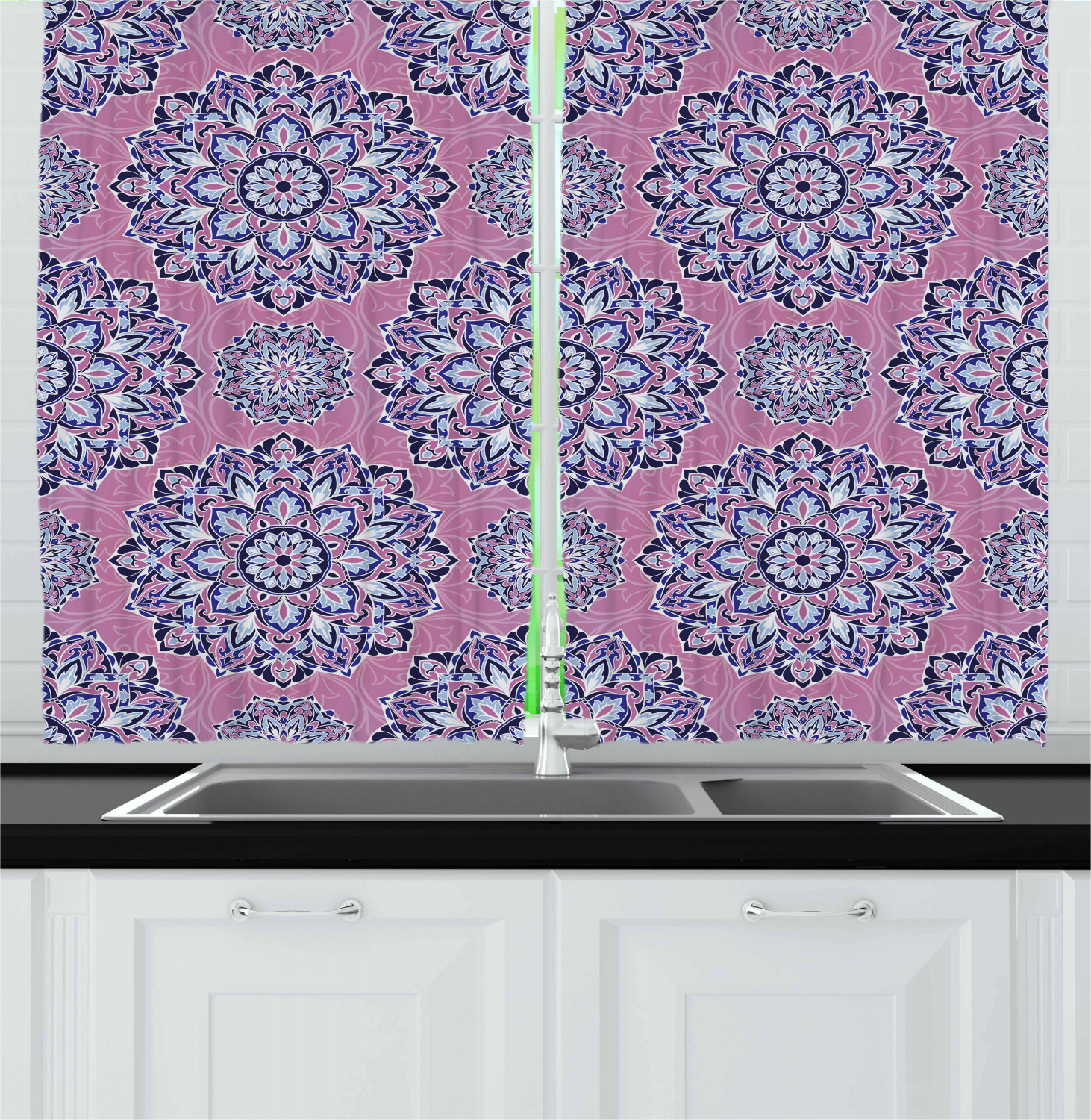 Purple Mandala Kitchen Curtains 2 Panel Set Window Drapes 55 X 39