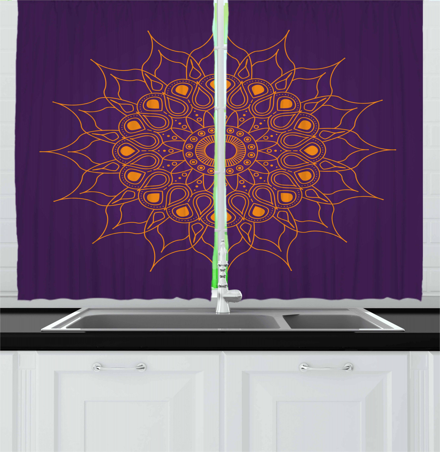 Purple Mandala Kitchen Curtains 2 Panel Set Window Drapes 55 X 39