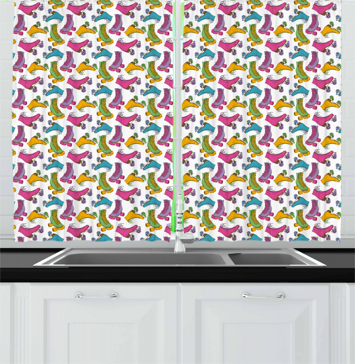 Teen Room Kitchen Curtains 2 Panel Set Window Drapes 55" X 39" Ambesonne 