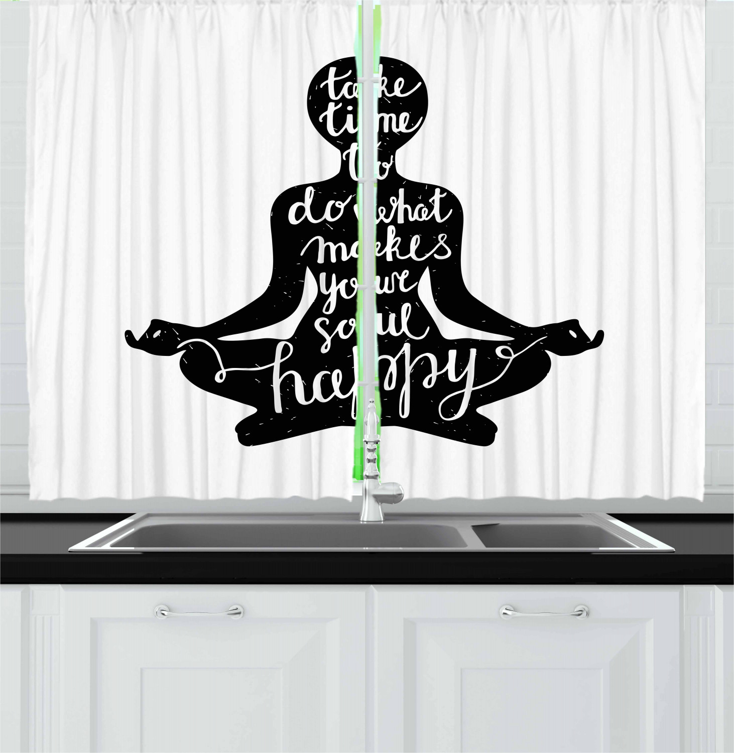 Asian Yoga Kitchen Curtains 2 Panel Set Window Drapes 55" X 39" Ambesonne - Picture 11 of 14