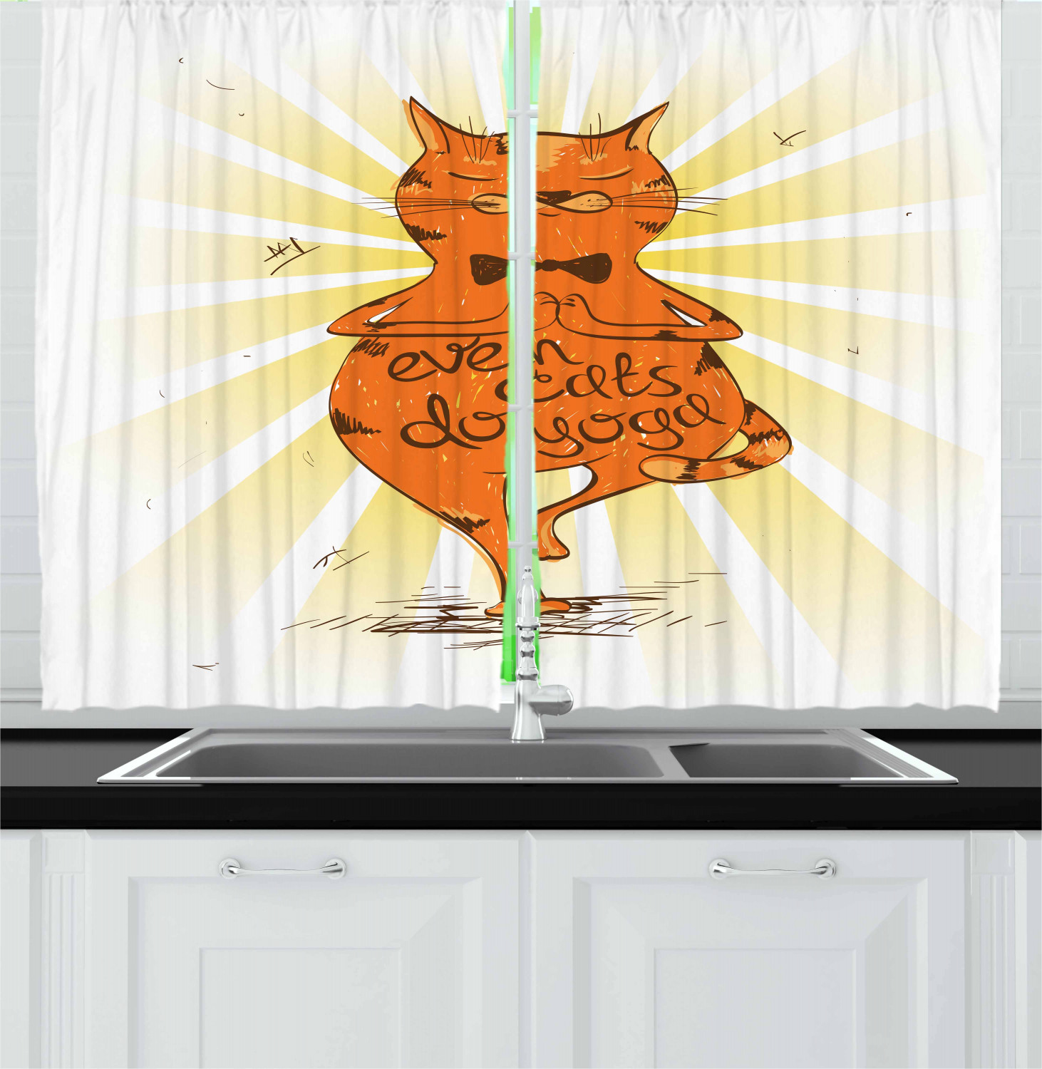 Asian Yoga Kitchen Curtains 2 Panel Set Window Drapes 55" X 39" Ambesonne - Picture 7 of 14