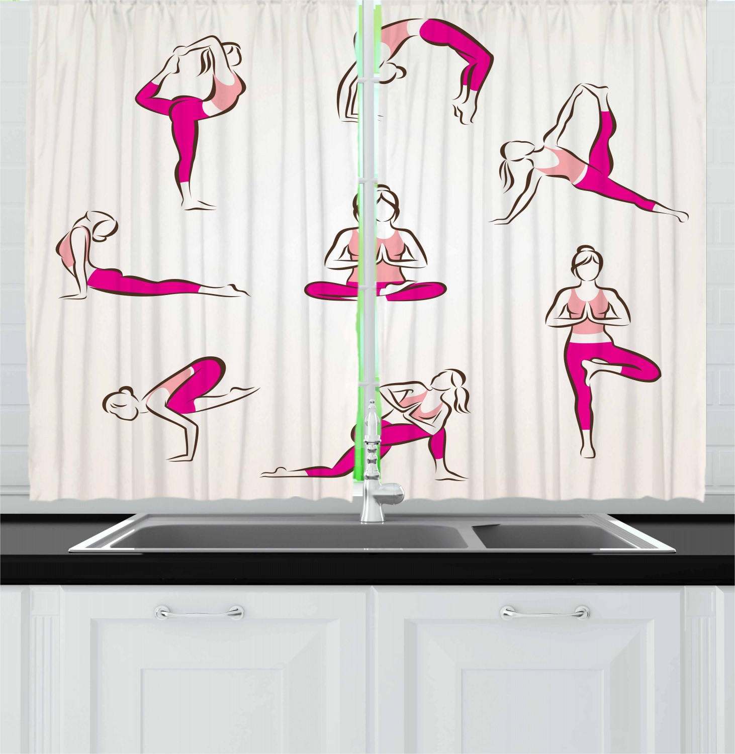 Asian Yoga Kitchen Curtains 2 Panel Set Window Drapes 55" X 39" Ambesonne - Picture 8 of 14