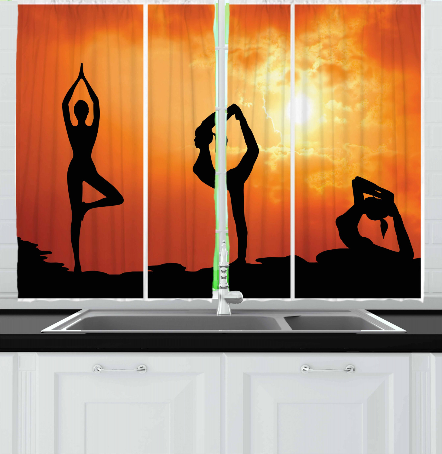 Asian Yoga Kitchen Curtains 2 Panel Set Window Drapes 55" X 39" Ambesonne - Picture 13 of 14