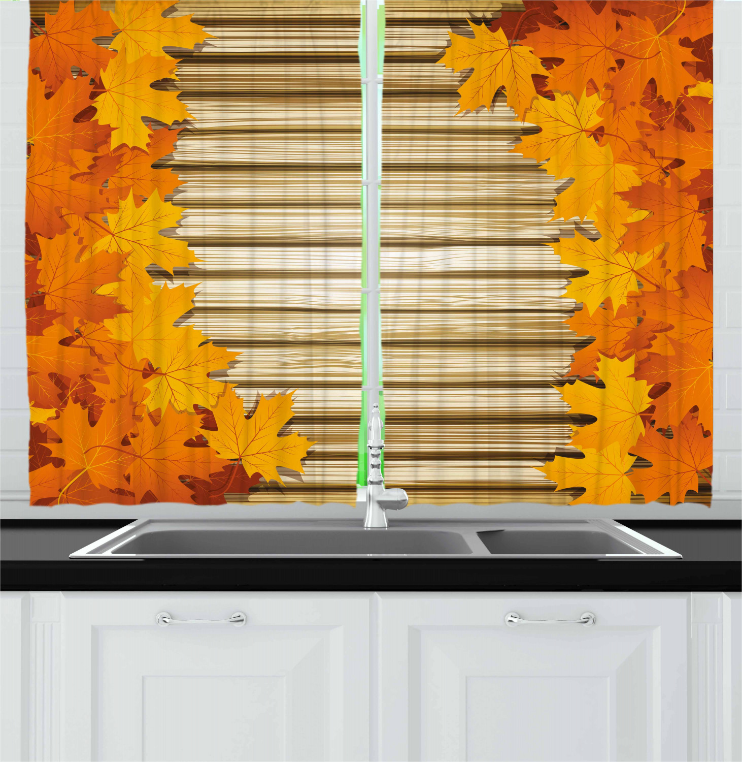 Fall Kitchen Curtains 2 Panel Set Window Drapes 55 X 39 Ambesonne