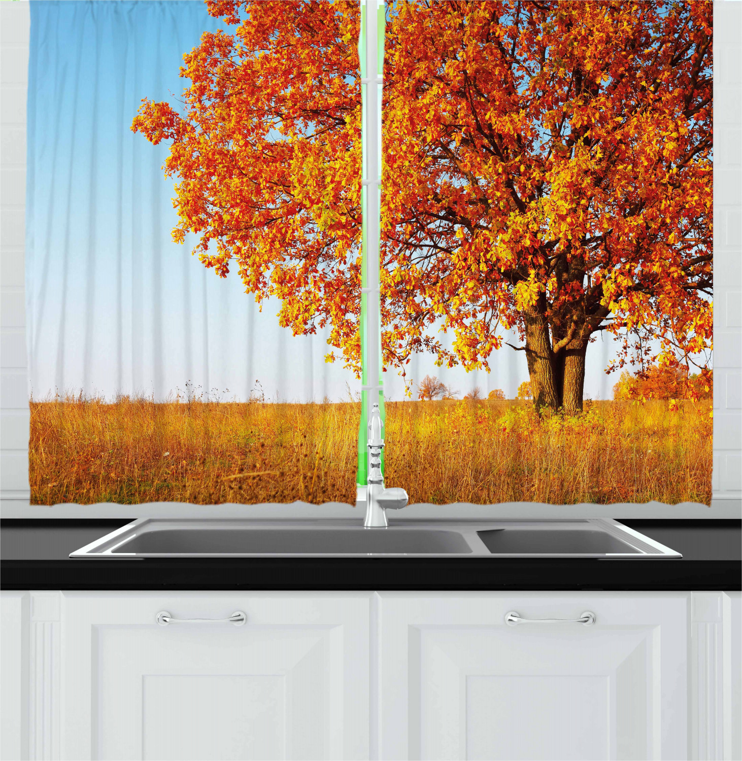 Fall Kitchen Curtains 2 Panel Set Window Drapes 55 X 39 Ambesonne